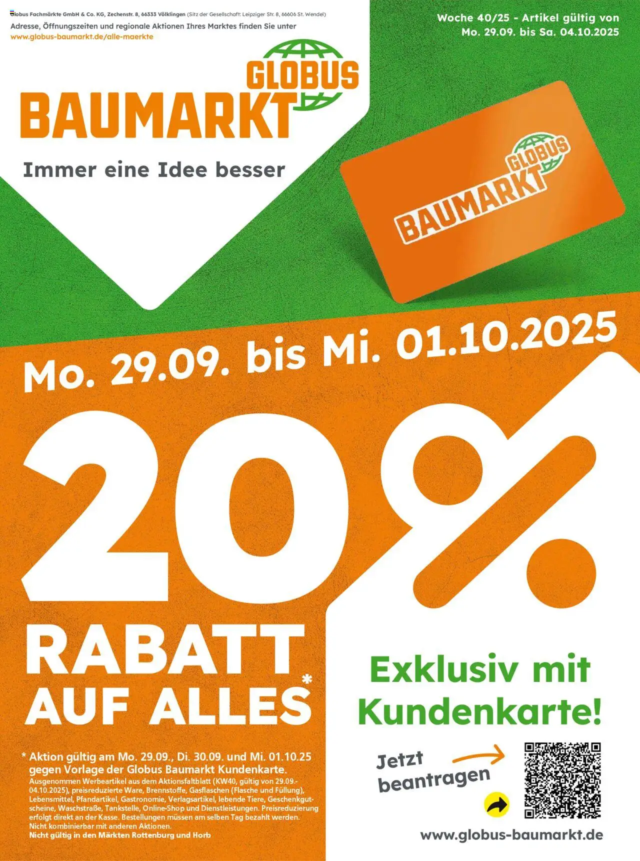 Globus Baumarkt Prospekt 	 – gültig ab 29.09.2025 | Seite: 1