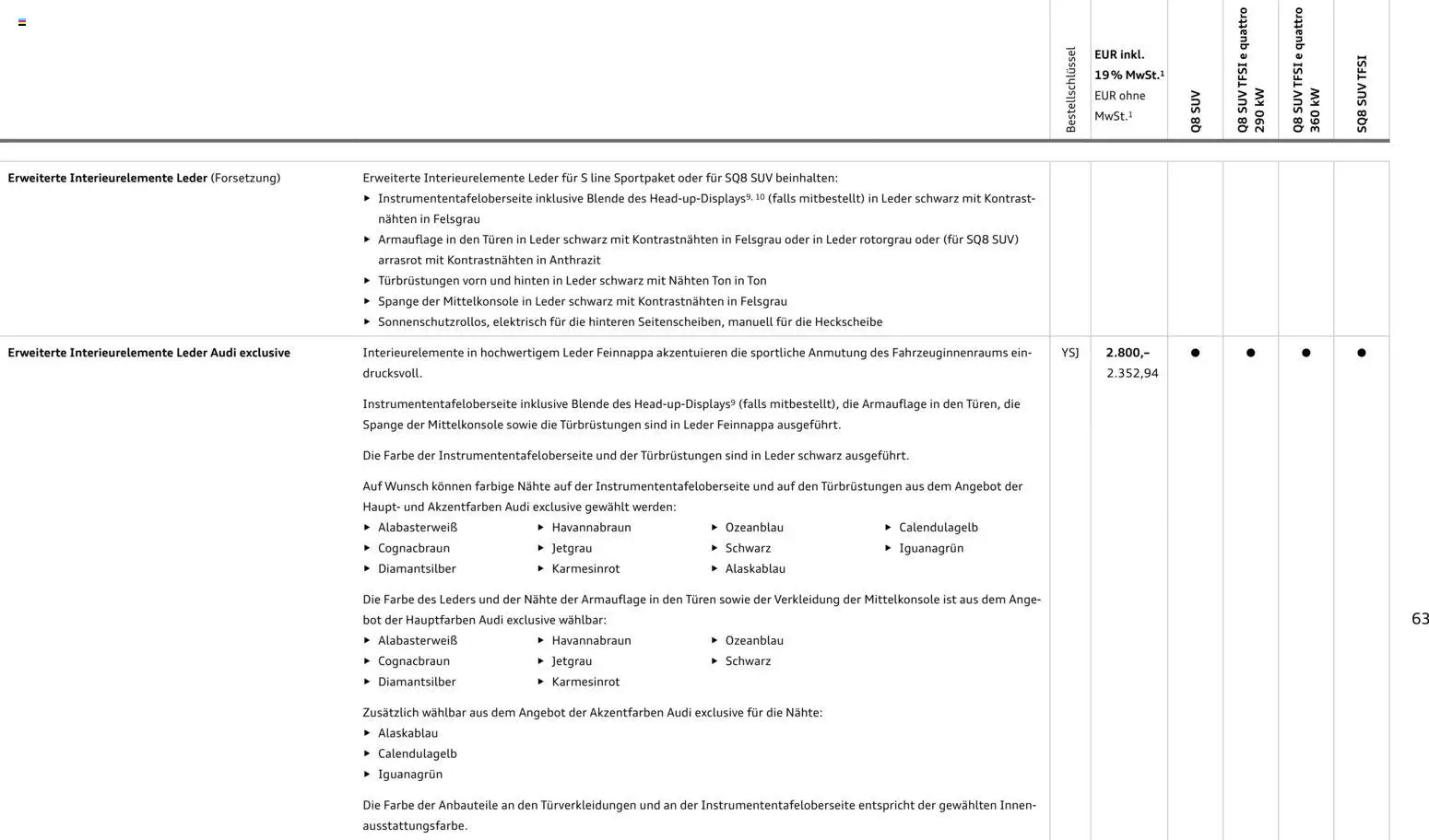 Audi Q8 – gültig ab 06.11.2025 | Seite: 63