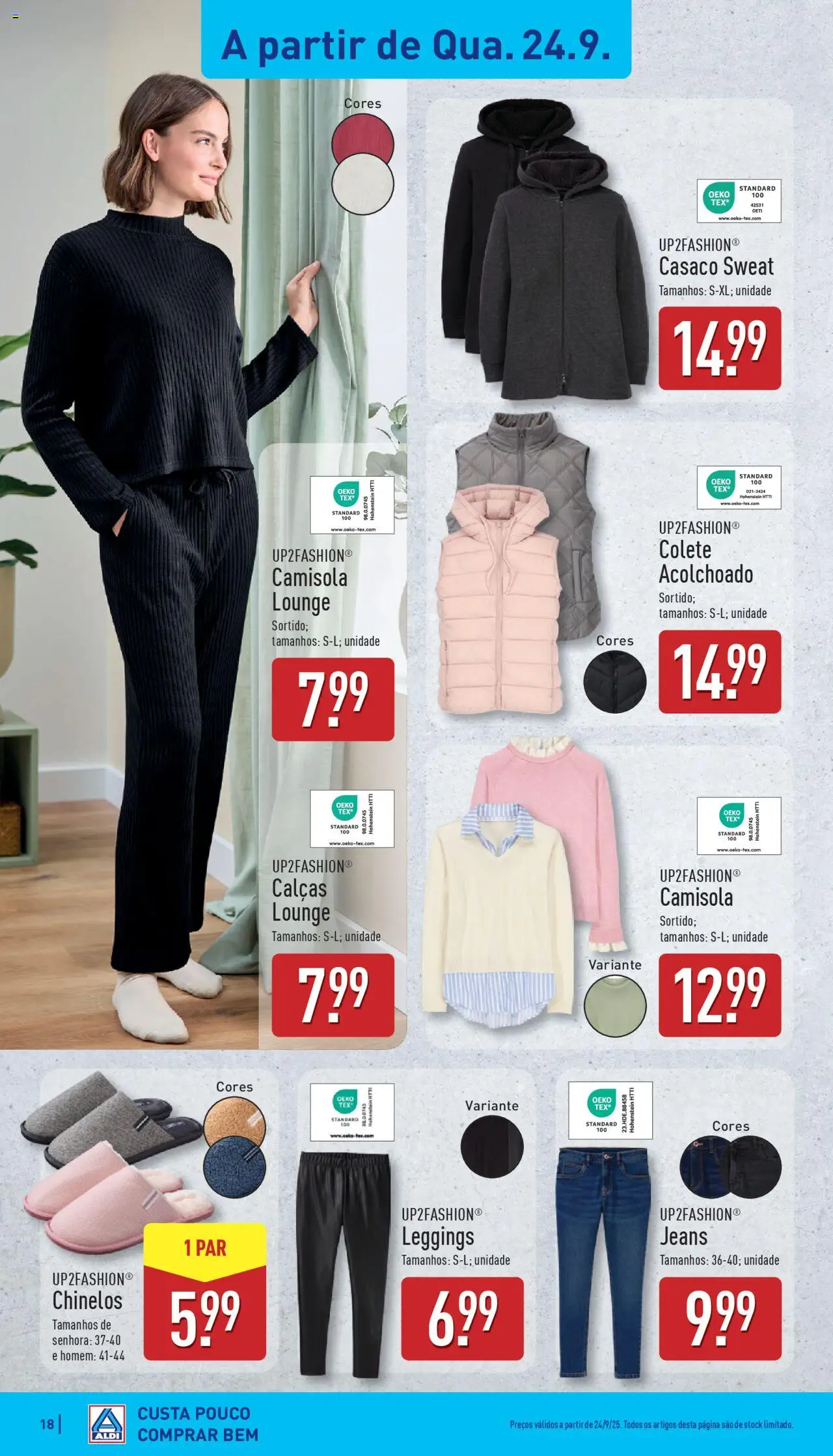 Aldi folheto │ válido de 22.09.2025 | Página: 18 | Produtos: Chinelos, Camisola, Colete, Leggings