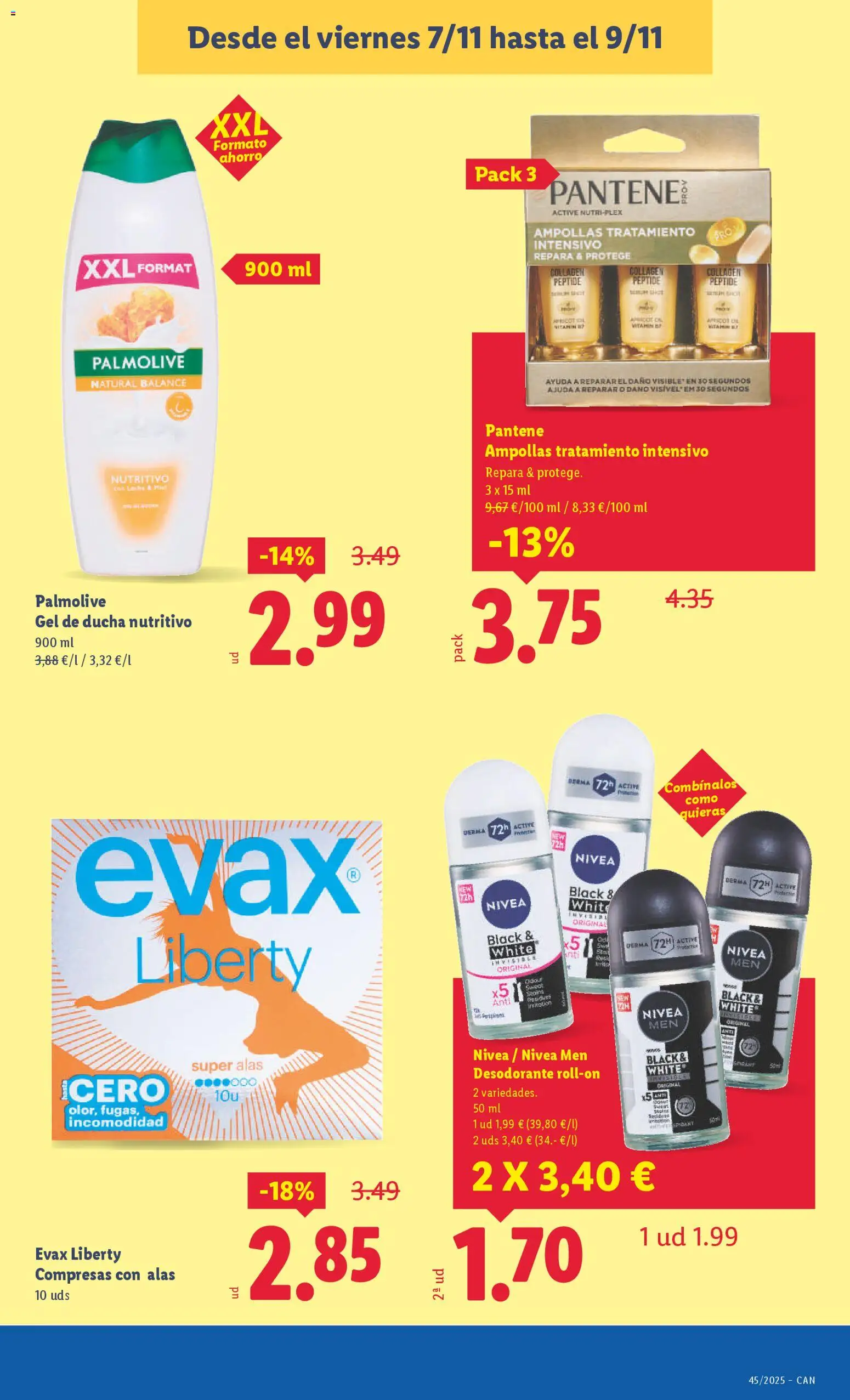 Lidl - Canarias │ válido desde el 03.11.2025 | Página: 33 | Productos: Compresas con alas, Gel de ducha, Leche, Γλυφιτζούρι