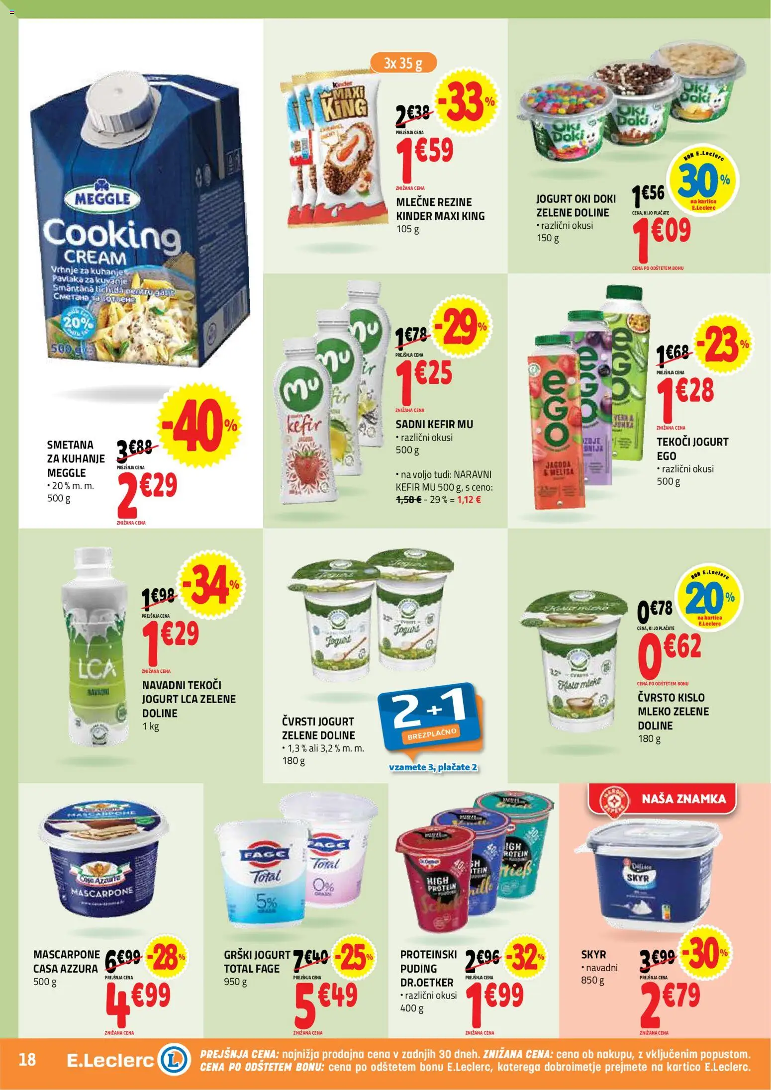 Novi E.leclerc katalog ponudbe – veljaven od 22.04.2026 | Stran: 18 | Izdelki: Grški jogurt, Puding, Kefir, Mleko