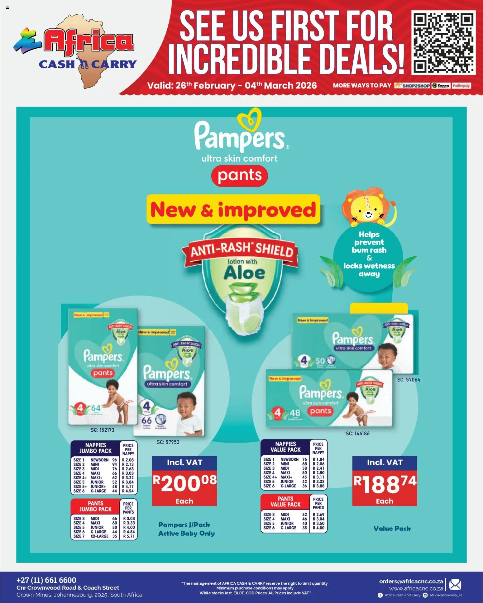 New Africa Cash & Carry catalogue – valid from 26.02.2026 | Page: 34 | Products: Pants, Nappies, Lotion
