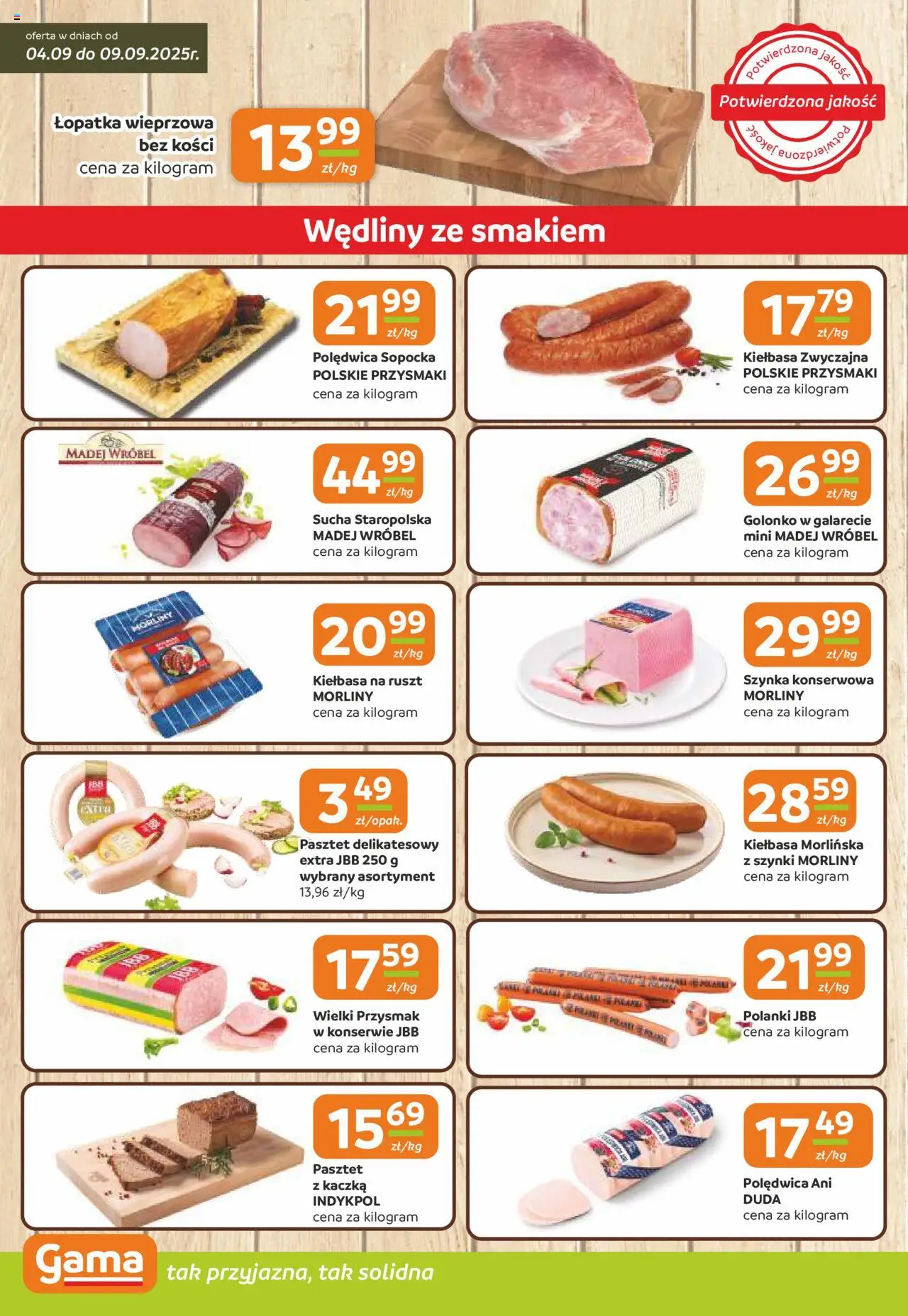 Gama Gazetka od 04.09.2025 | Strona: 2 | Produkty: Kaczka, Szynka, Ruszt, Łopatka wieprzowa
