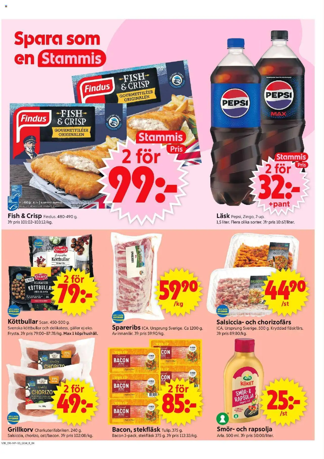 ICA Supermarket reklamblad aktuell från 15.09.2025 | Sida: 4 | Produkter: Pepsi, Grillkorv, Smör, Chorizo