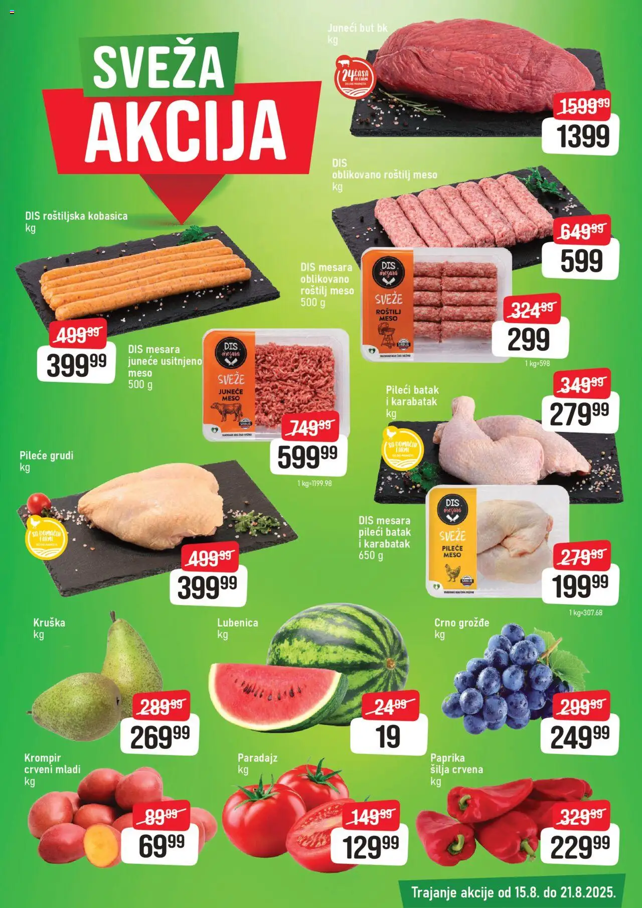 DIS katalog - važi od 15.08.2025 | Strana: 3 | Proizvode: Juneći but, Pileće meso, Pileći batak, Kobasica