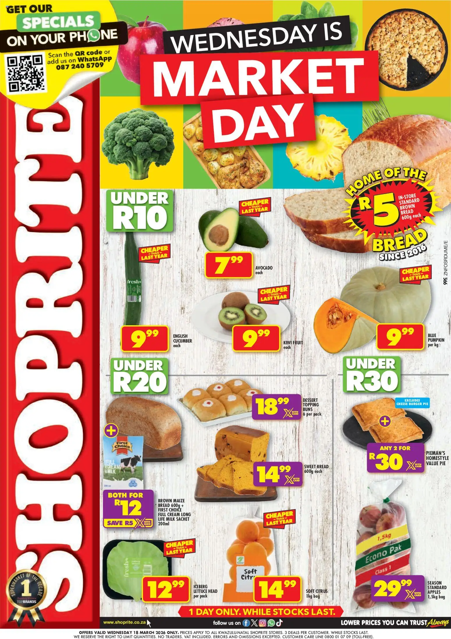 New Shoprite catalogue – valid from 18.03.2026 | Page: 1 | Products: Bread, Apples, Fruit, Lettuce