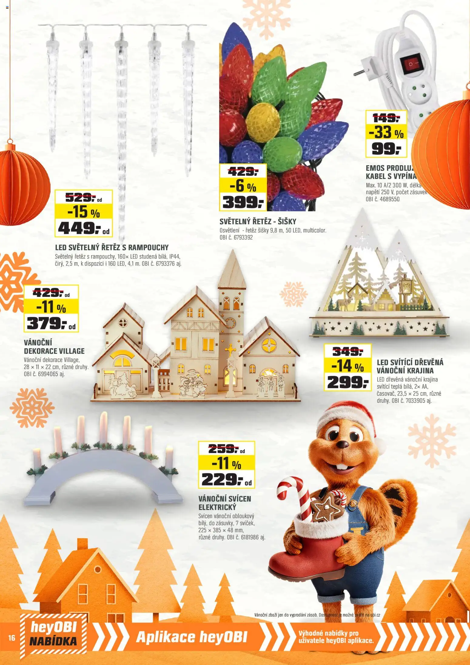 OBI leták - Králův Dvůr, Plzeň,Trmice  od 01.12.2025 | Strana: 16 | Produkty: Kabel, Světelný řetěz, Vánoční dekorace, LED