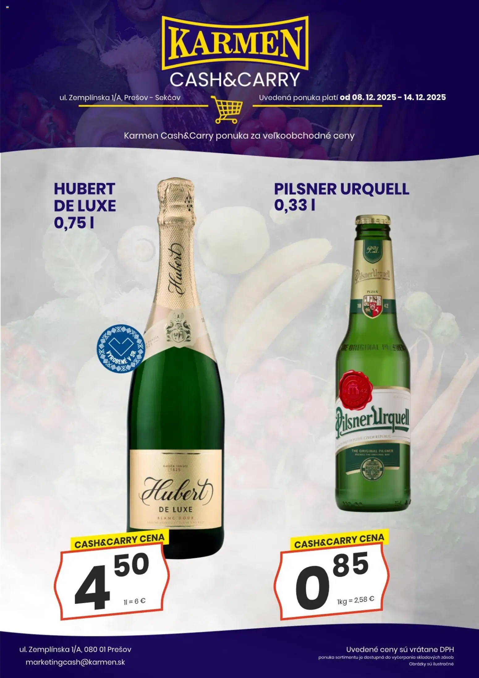 Nové KARMEN CBA akcie – leták je platný od 08.12.2025 | Strana: 4 | Produkty: Pilsner Urquell, Hubert de Luxe