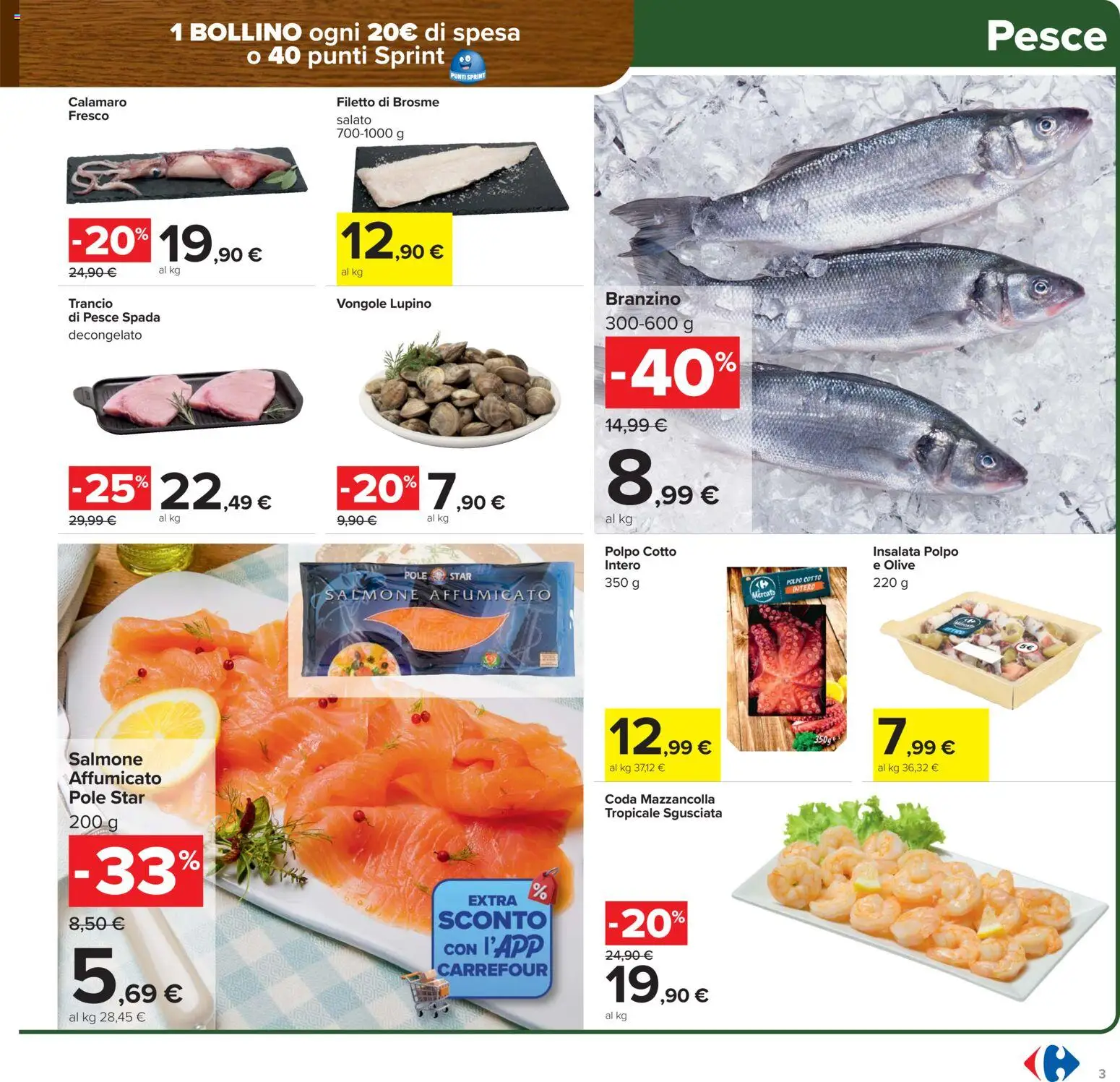 Volantino Carrefour del 27.01.2026 | Pagina: 3 | Prodotti: Pesce, Polpo, Branzino, Pesce spada
