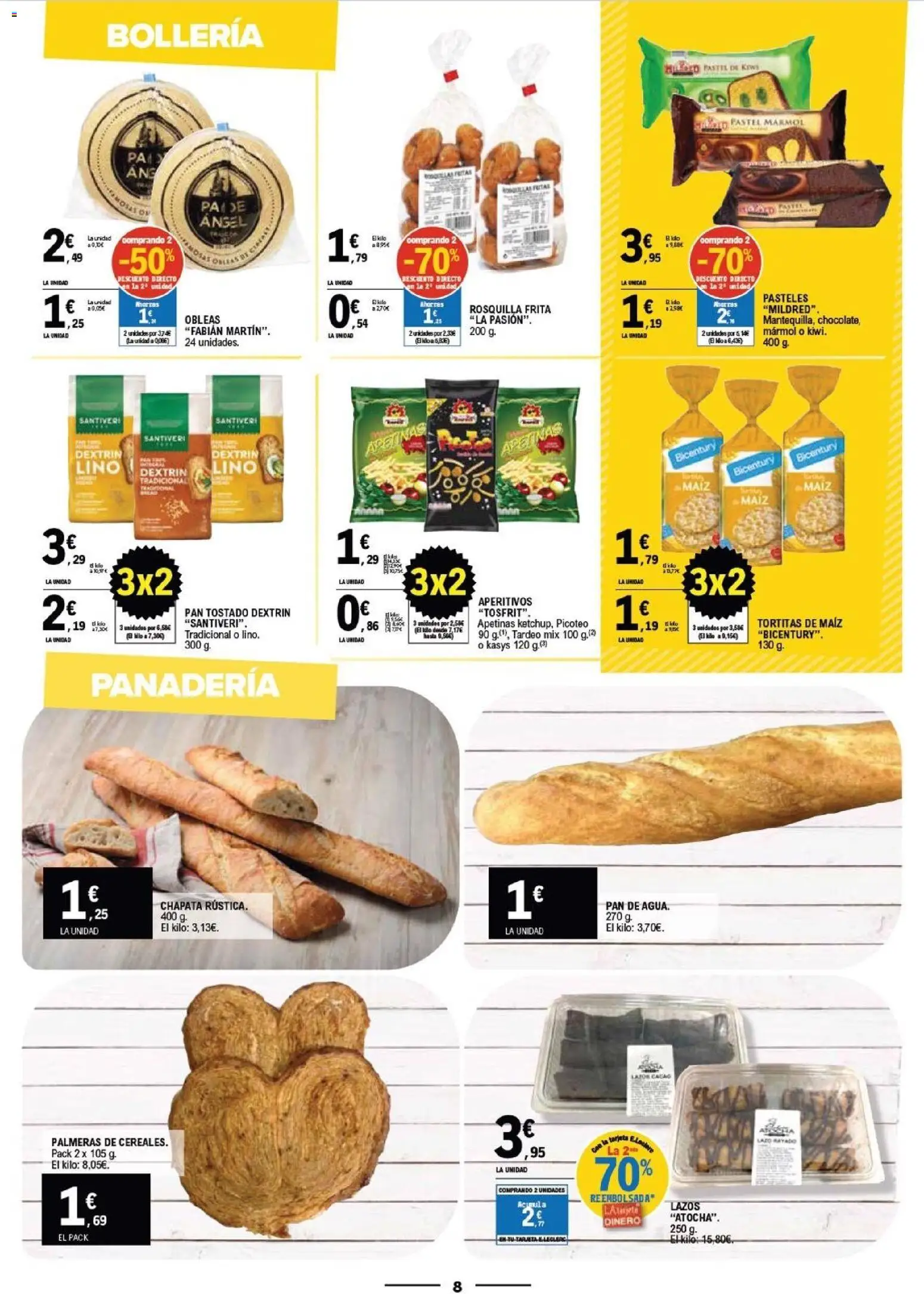 E.Leclerc Mas Barato │ válido desde el 15.04.2026 | Página: 8 | Productos: Pan, Chocolate, Kiwi, Panadería