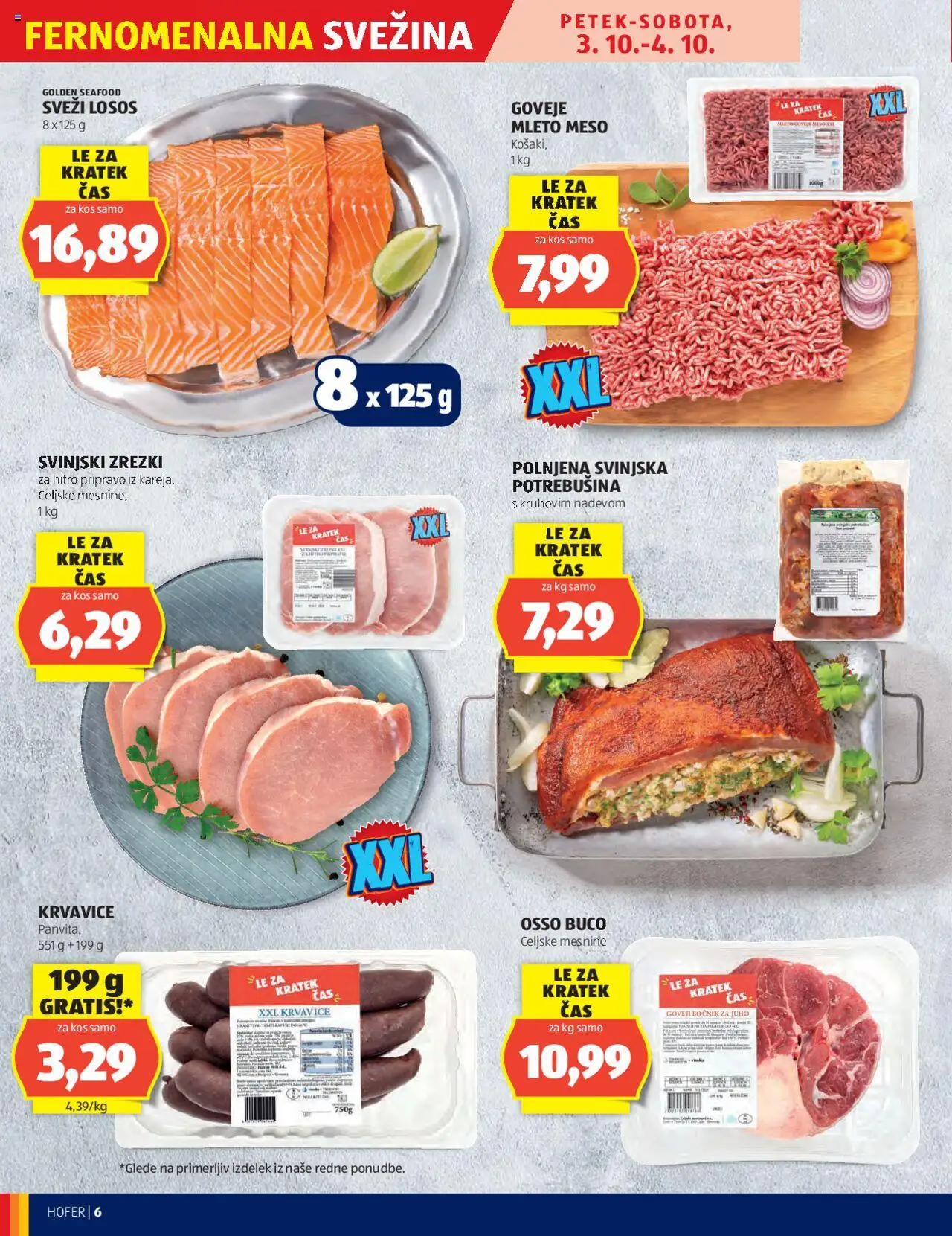 Novi Hofer katalog ponudbe – veljaven od 02.10.2025 | Stran: 6 | Izdelki: Mleto meso, Losos, Kos, Zrezki