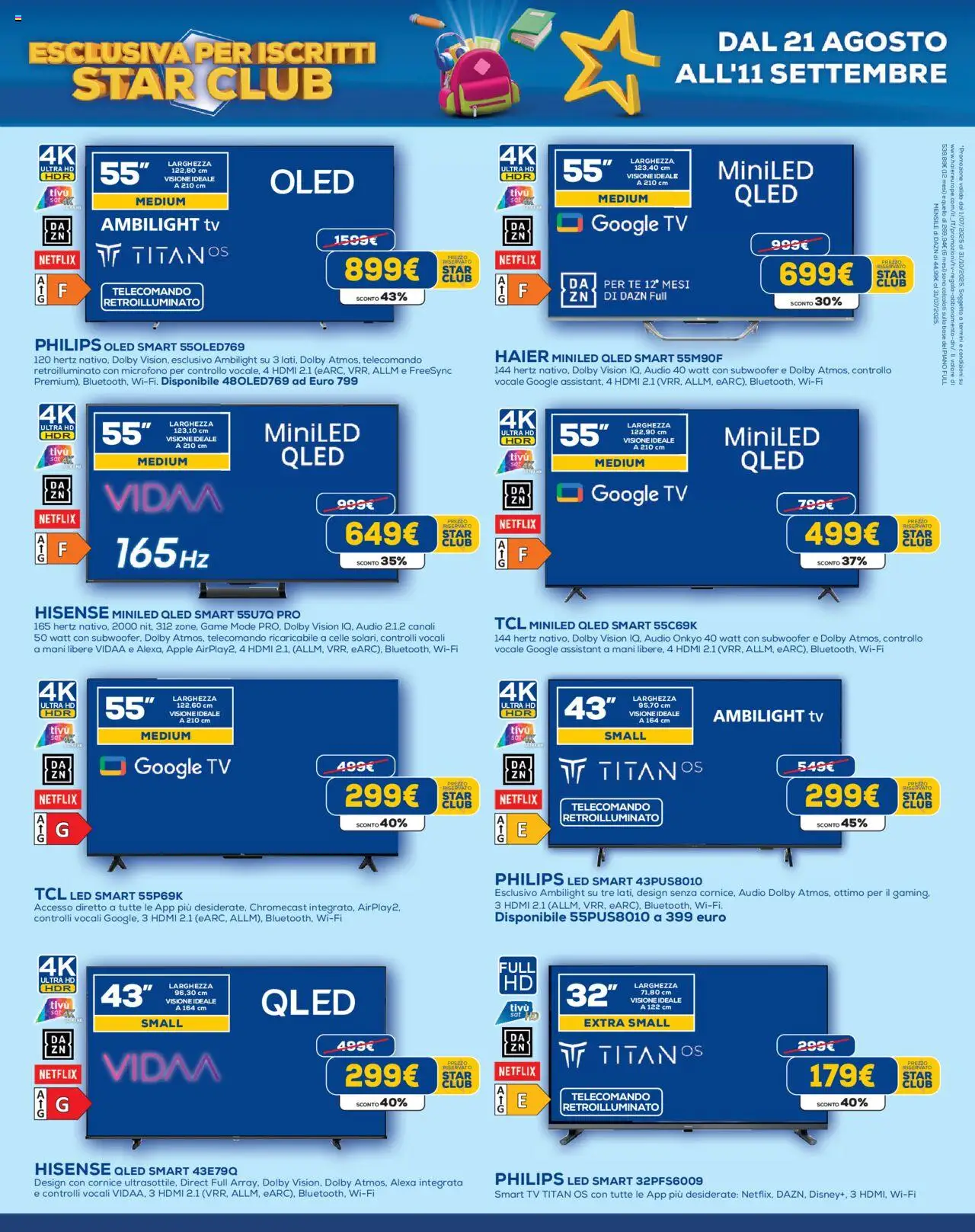 Volantino Euronics del 21.08.2025 | Pagina: 3 | Prodotti: Telecomando, smart TV, TV, Audio