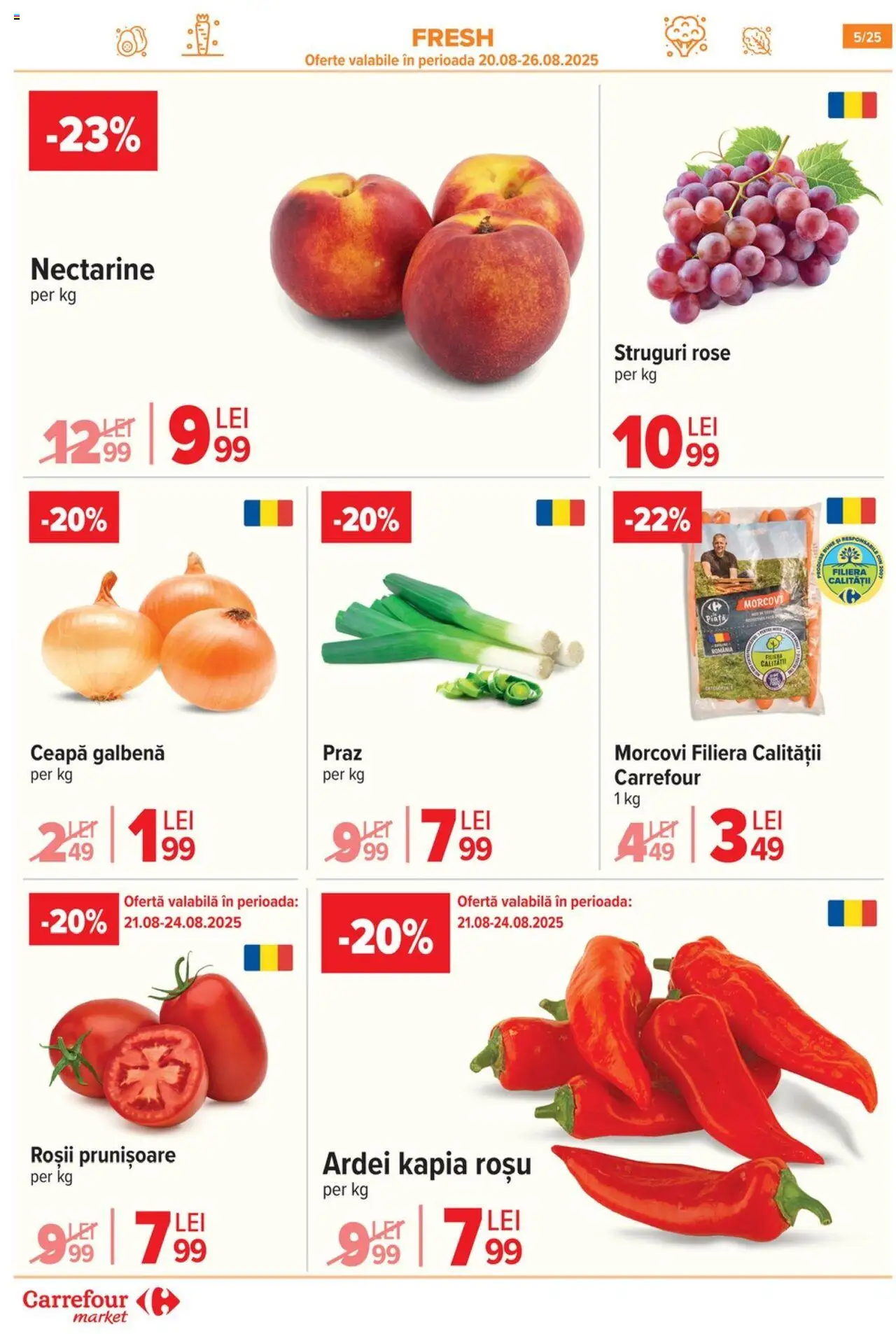 Carrefour catalog - Market – valabil de la 20.08.2025 | Pagină: 5 | Produse: Struguri, Ardei, Roșii, Morcovi