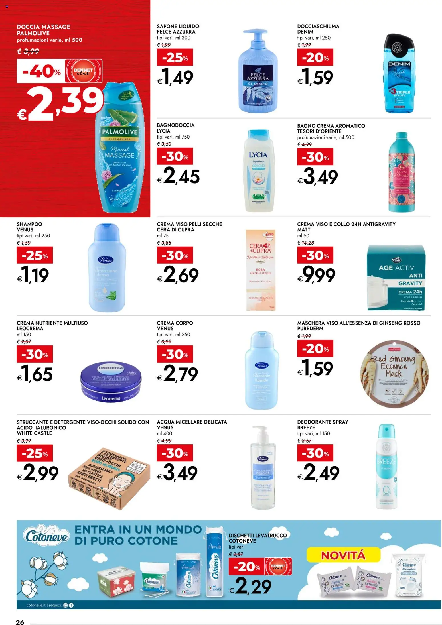 Volantino bennet del 29.01.2026 | Pagina: 26 | Prodotti: Acqua micellare, Struccante, Sapone, Profumo