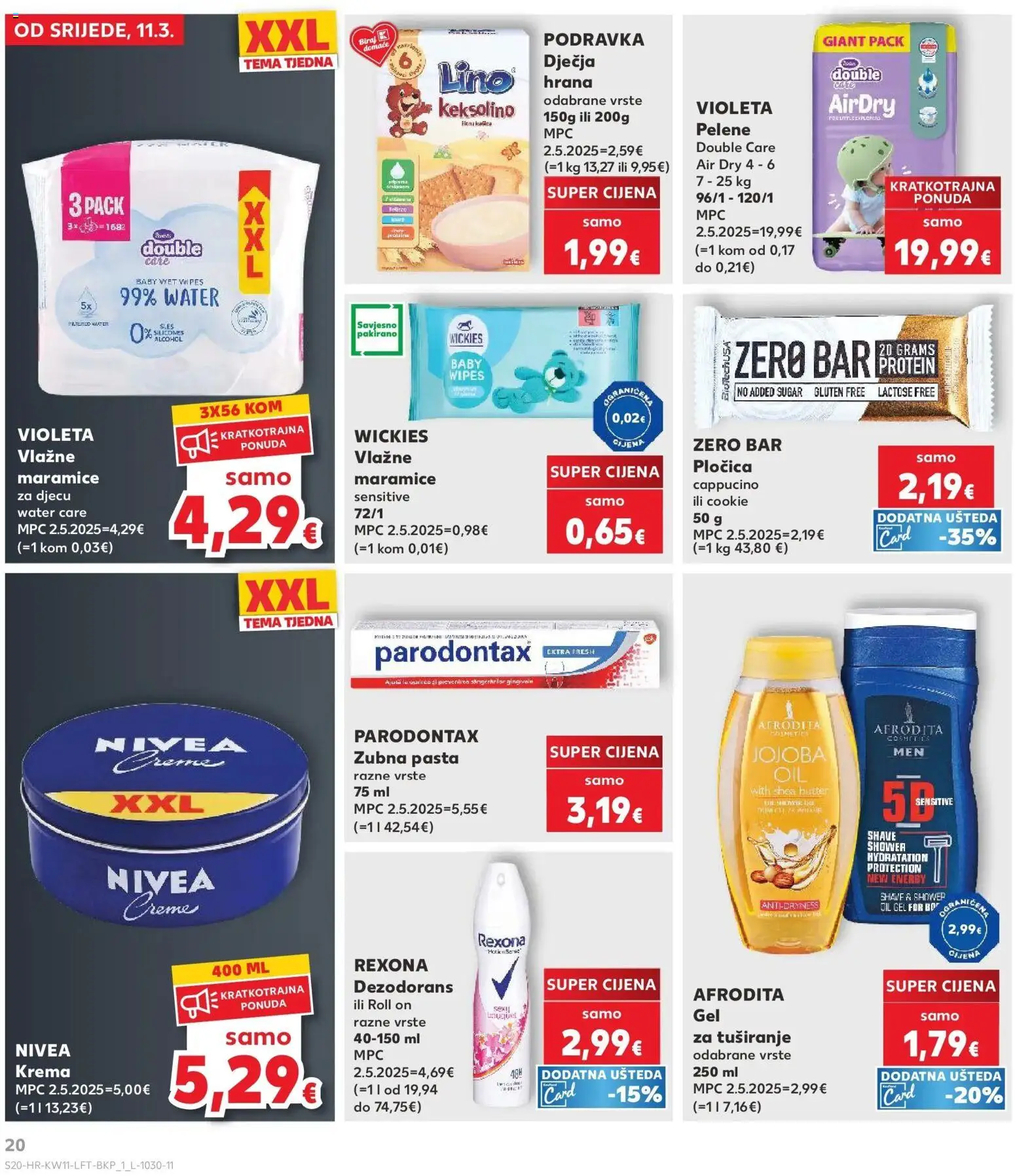 Kaufland katalog | vrijedi od 10.03.2026 | Stranica: 20 | Proizvodi: Keksolino, Vlažne maramice, Podravka, Violeta