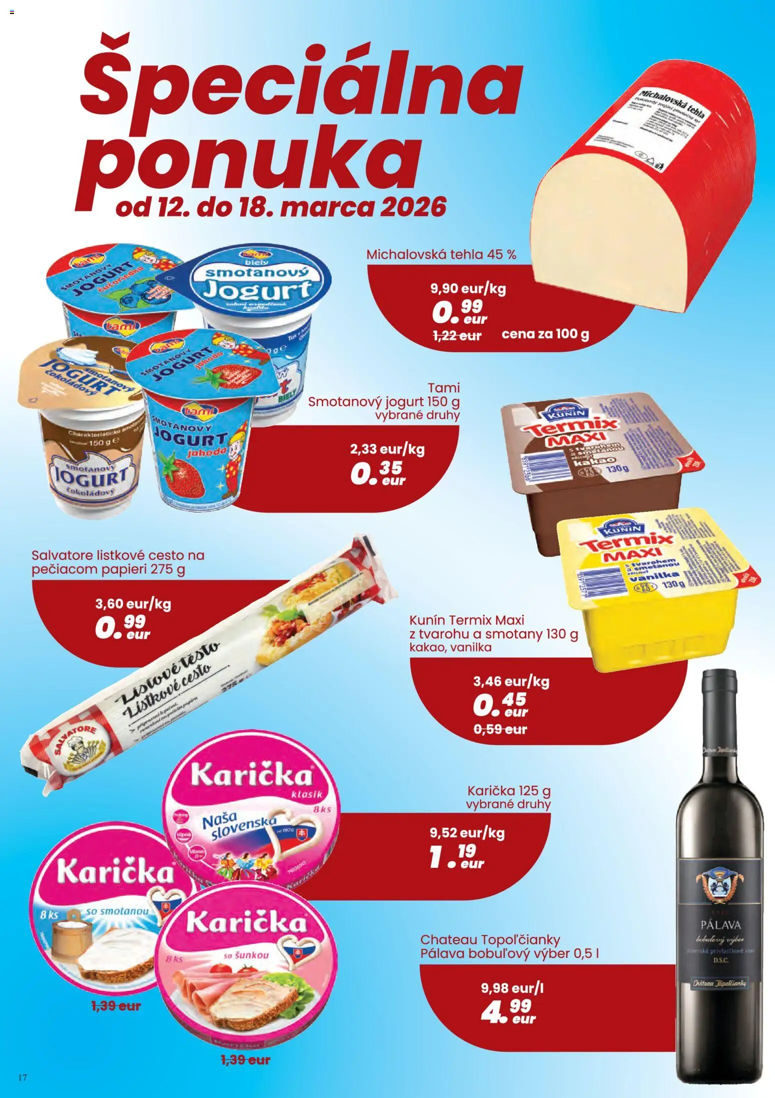 Nové Nitrazdroj akcie – leták je platný od 05.03.2026 | Strana: 17 | Produkty: Jogurt, Víno, Lístkové cesto, Kakao
