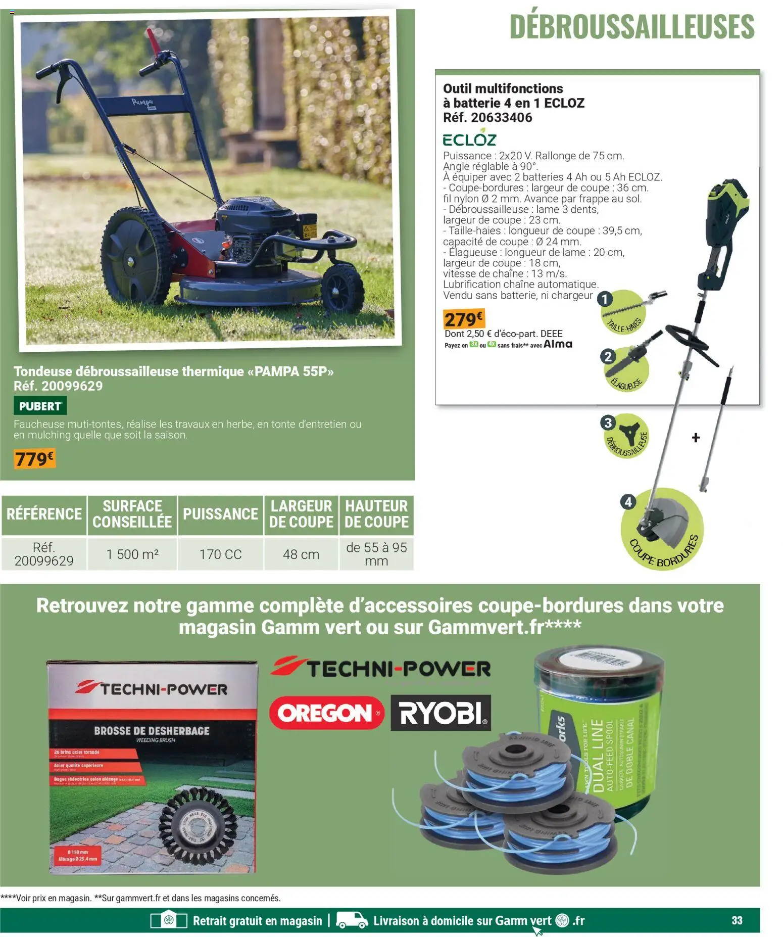 {H1} | Page: 33 | Produits: Débroussailleuse, Tondeuse, Brosse, Batterie