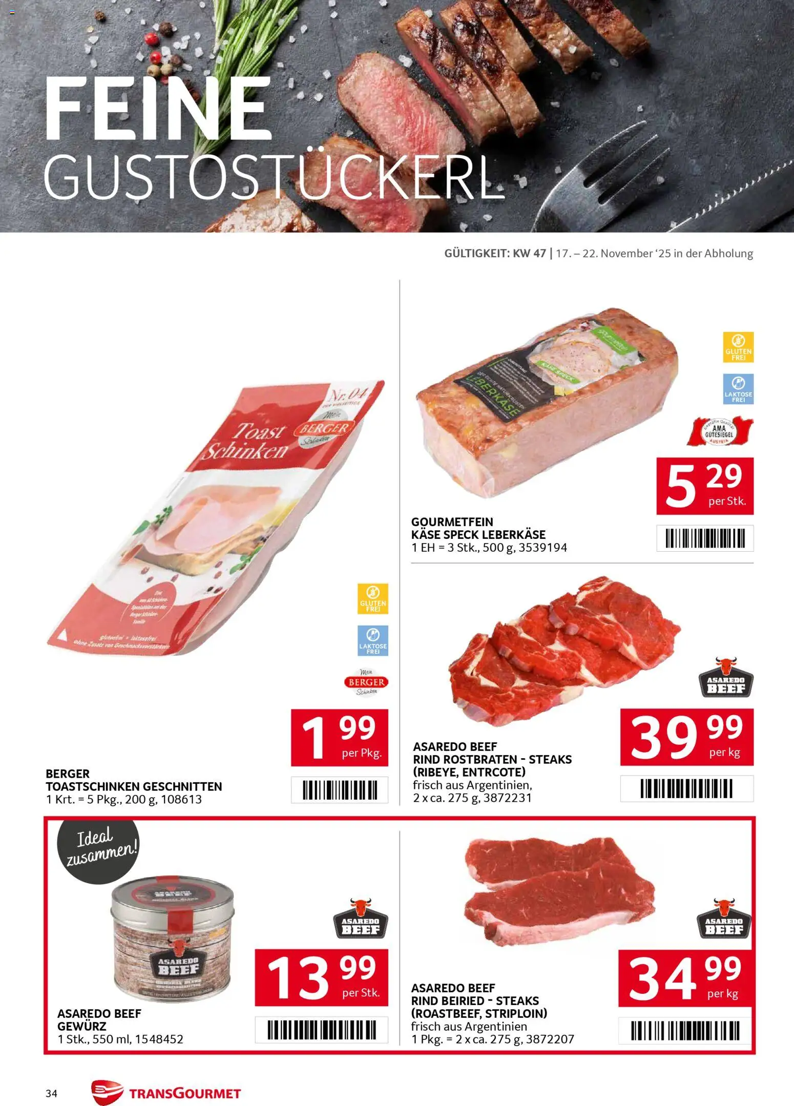 Transgourmet Flugblatt gültig ab 17.11.2025 | Seite: 34 | Produkte: Käse, Schinken