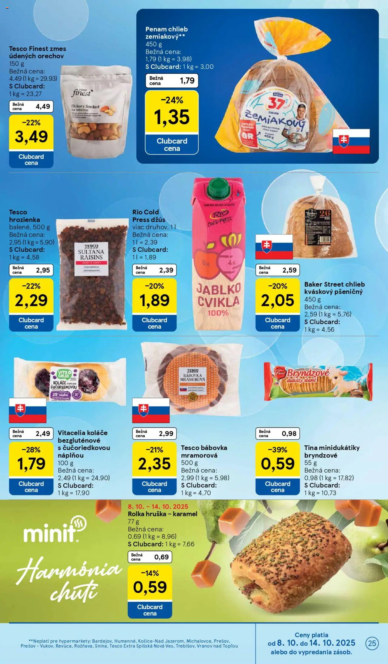 Nové Tesco akcie – leták je platný od 08.10.2025 | Strana: 25 | Produkty: Chlieb, Džús, Cvikla, Hrozienka