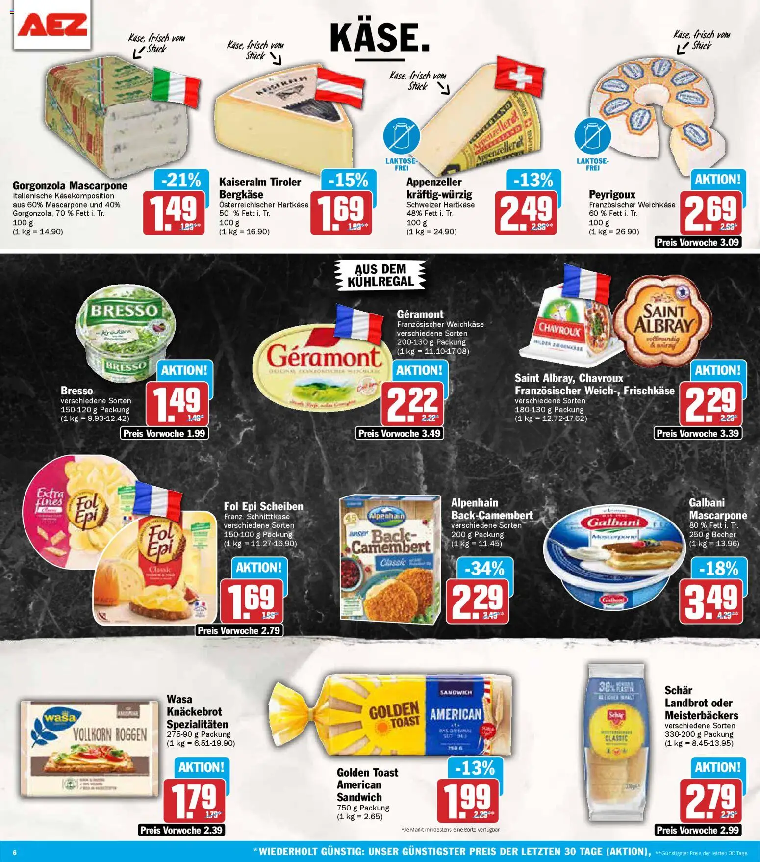 AEZ Prospekt 	 – gültig ab 10.11.2025 | Seite: 6 | Produkte: Geramont, Mascarpone, Toast, Frischkase