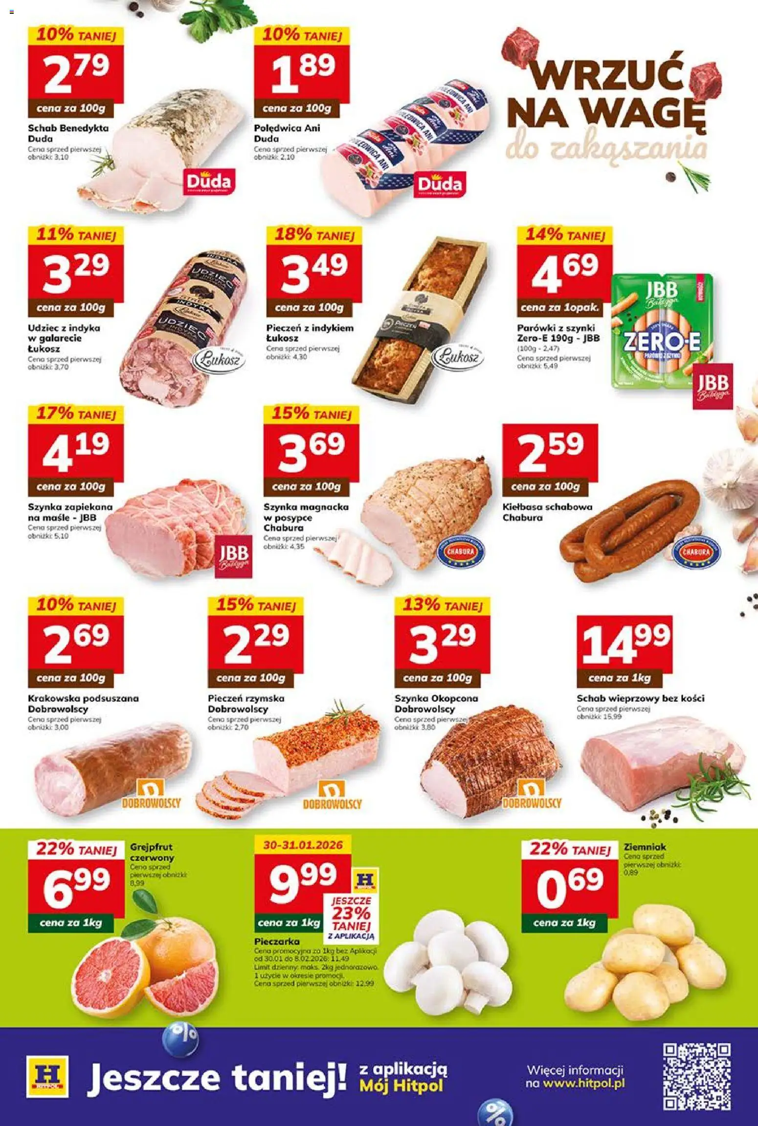 Hitpol Gazetka od 30.01.2026 | Strona: 7 | Produkty: Schab, Schab wieprzowy bez kości, Parówki z szynki, Parówki
