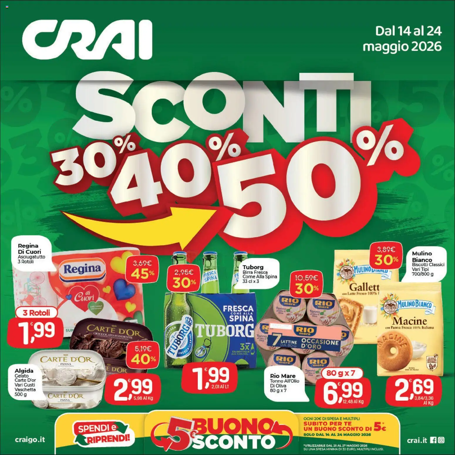 Volantino CRAI del 14.05.2026 | Pagina: 1 | Prodotti: Cioccolato, Panna, The, Tonno