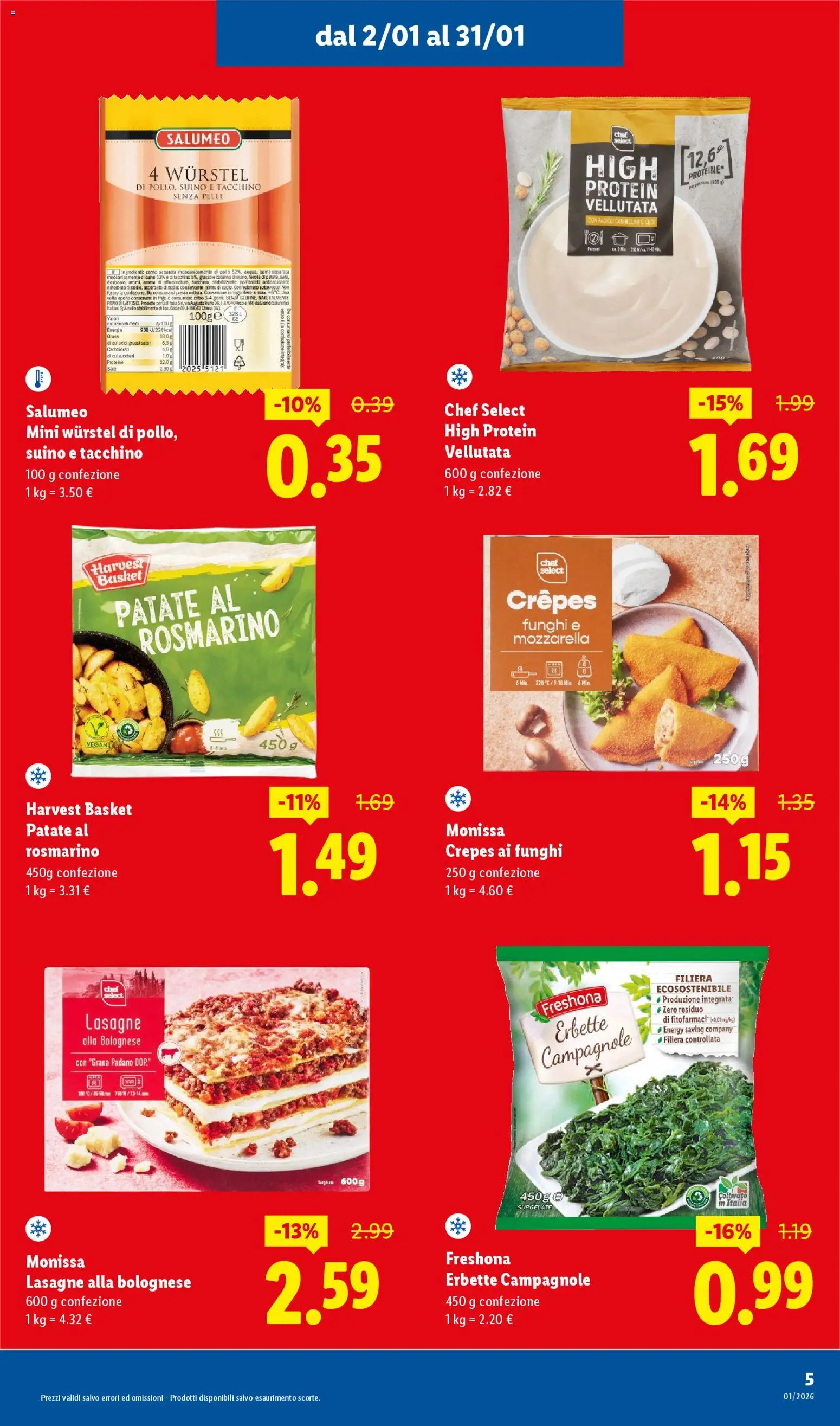 Volantino Lidl del 02.01.2026 | Pagina: 5 | Prodotti: Cannellini, Mozzarella, Funghi, Frigorifero