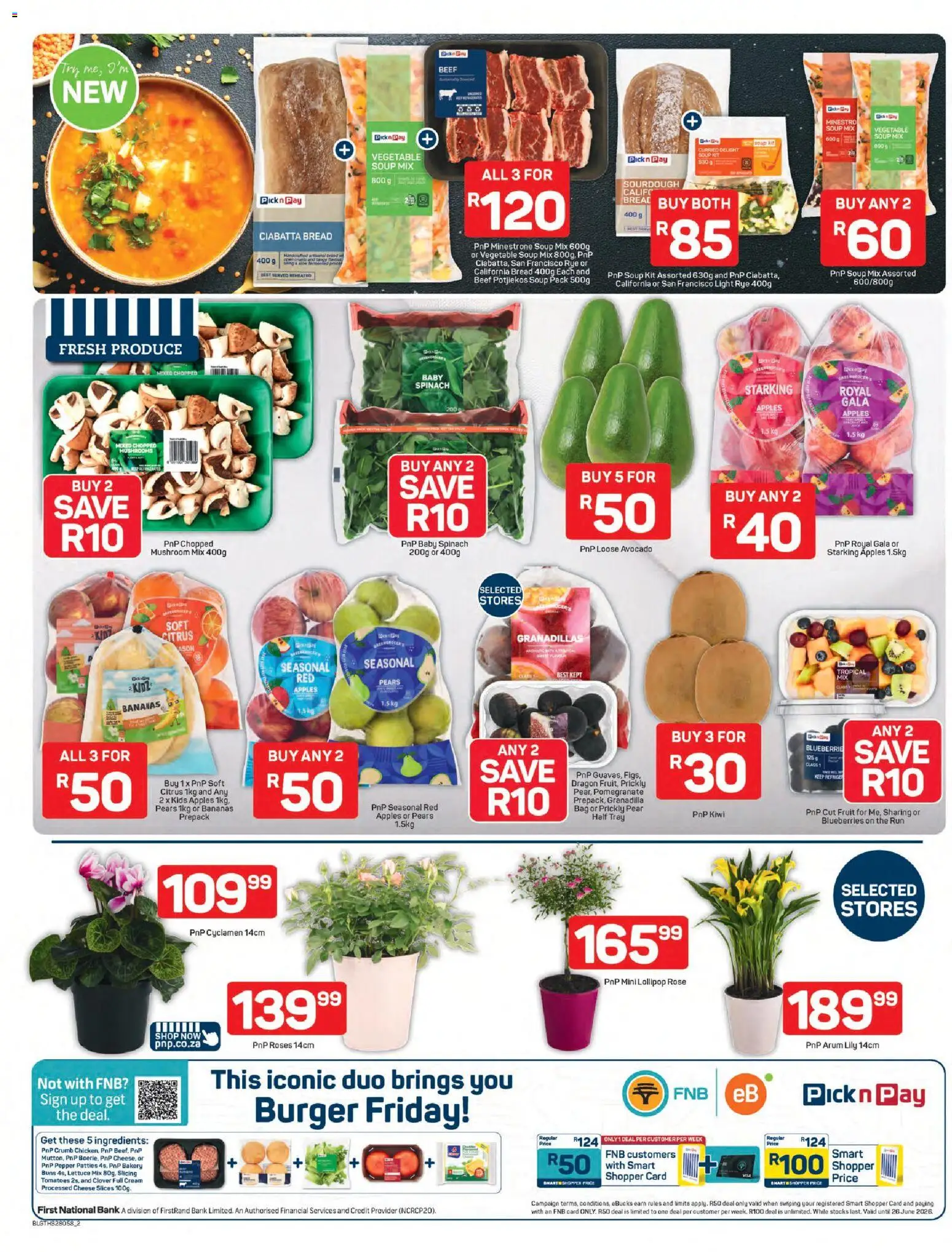 New Pick n Pay catalogue – valid from 20.04.2026 | Page: 2 | Products: Tray, Bread, Apples, Beef
