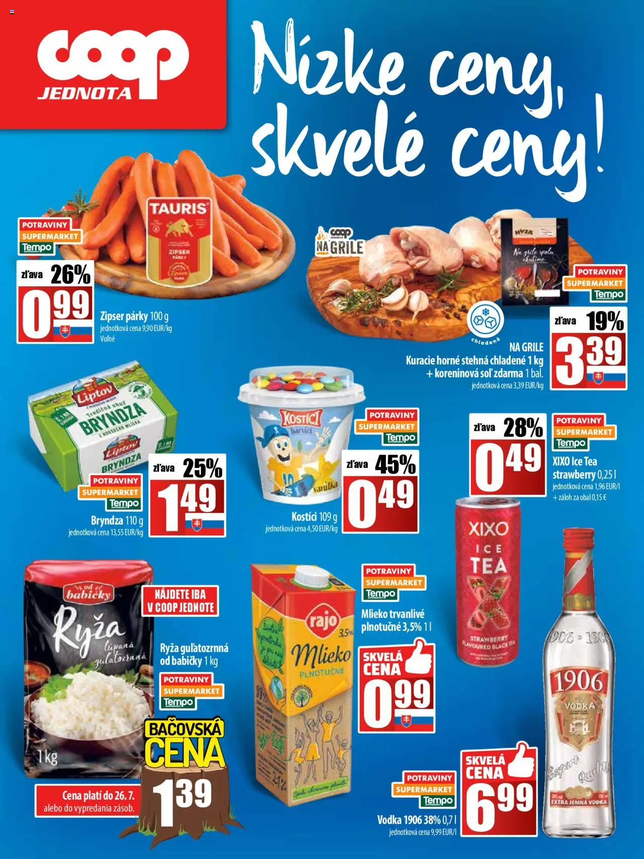 COOP Jednota leták │ platný od 24.07.2025 | Strana: 28 | Produkty: Ryža, Vodka, Soľ, Párky