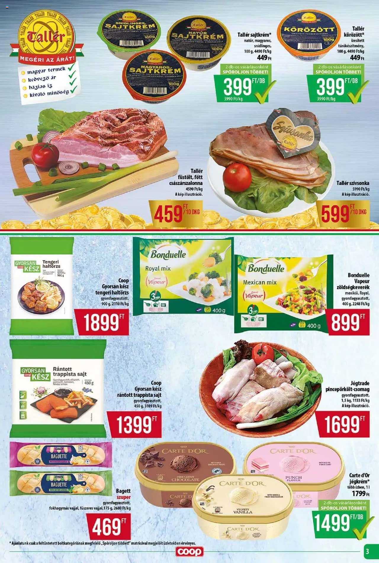COOP akciós ujság - amely érvényes a következő dátumtól: 14.08.2025 | Oldal: 3 | Termékek: Körözött, Császárszalonna, Szívsonka, Trappista sajt