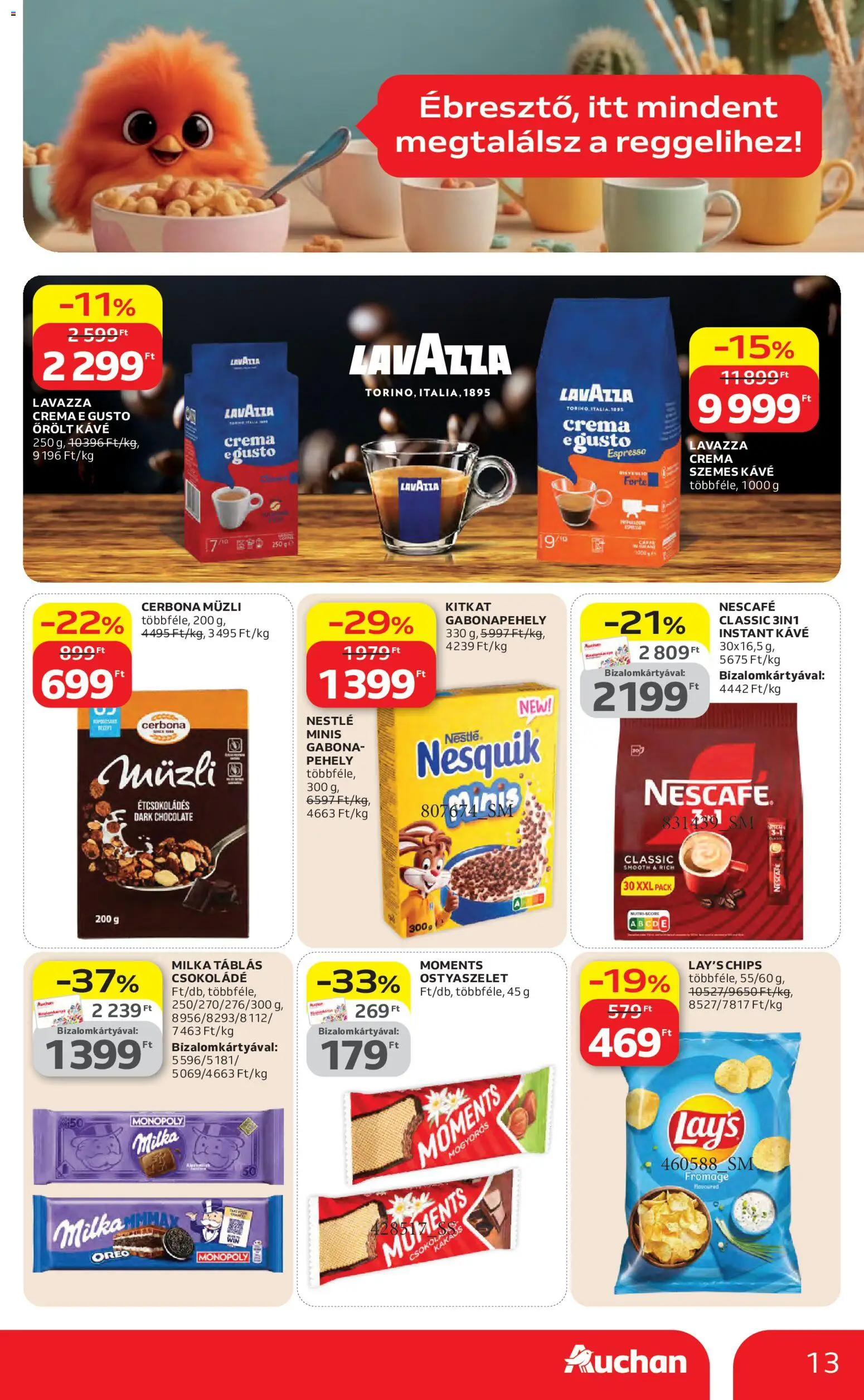 Auchan akciós ujság - amely érvényes a következő dátumtól: 23.04.2026 | Oldal: 13 | Termékek: Gabonapehely, Müzli, Szemes kávé, Instant kávé