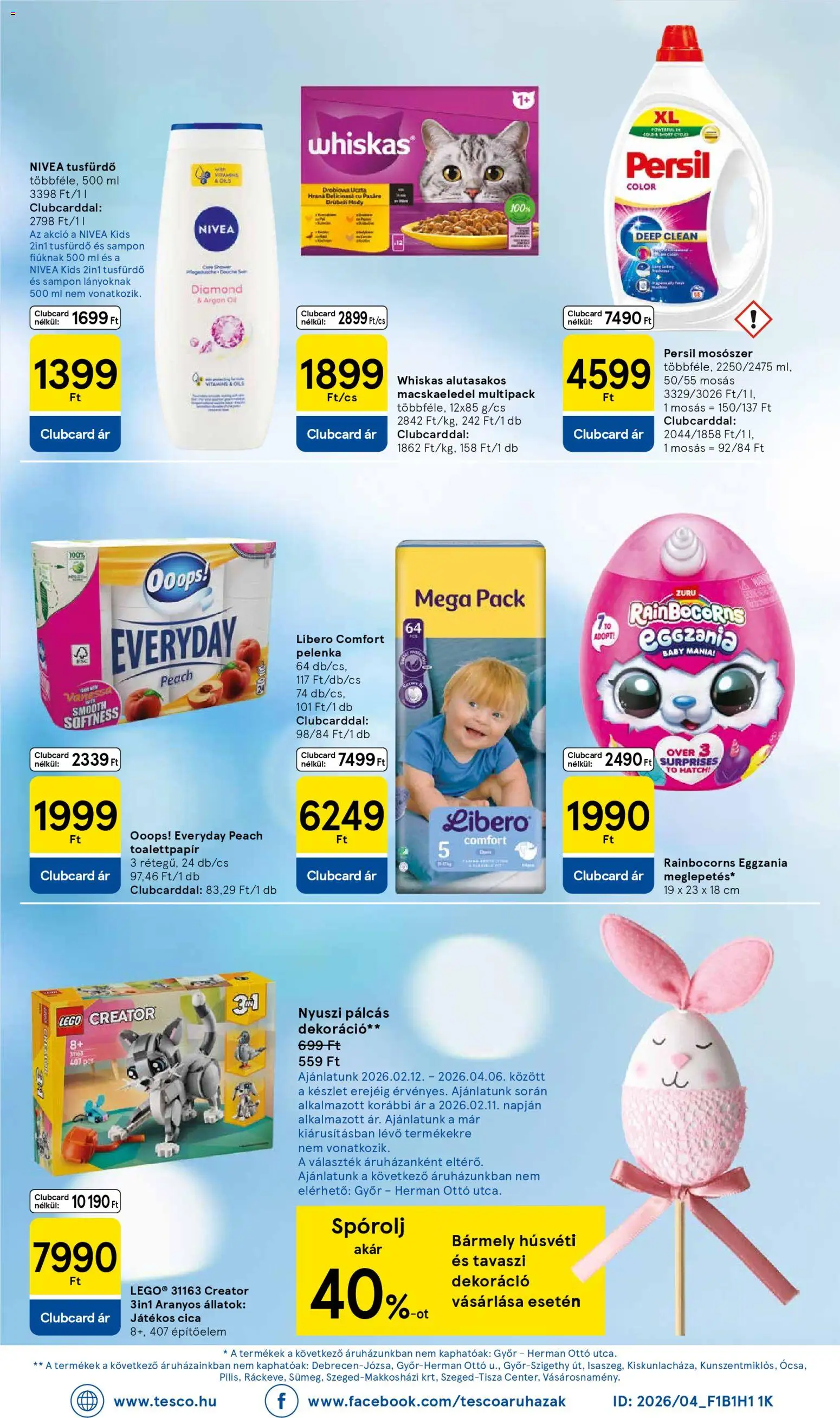 Tesco akciós ujság - amely érvényes a következő dátumtól: 26.03.2026 | Oldal: 8 | Termékek: Persil, Macskaeledel, Sampon, Dekoráció