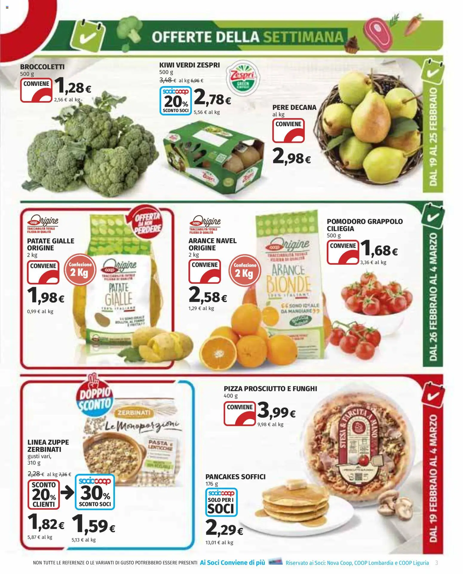 Volantino COOP del 19.02.2026 | Pagina: 3 | Prodotti: Pomodoro, Prosciutto, Pasta, Broccoletti