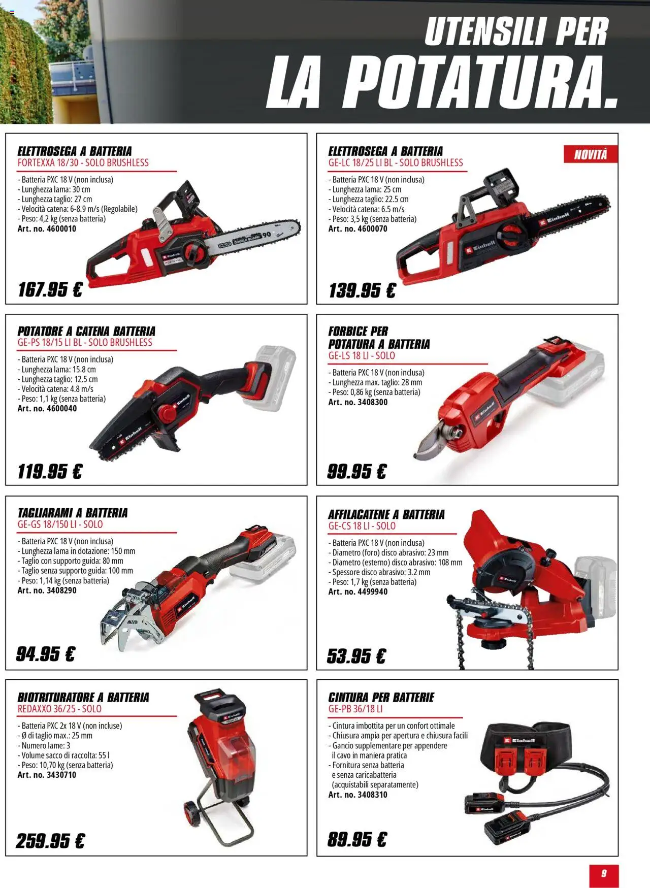 Volantino Einhell del 01.10.2025 | Pagina: 9 | Prodotti: Cintura, Cavo, Batteria, Batterie