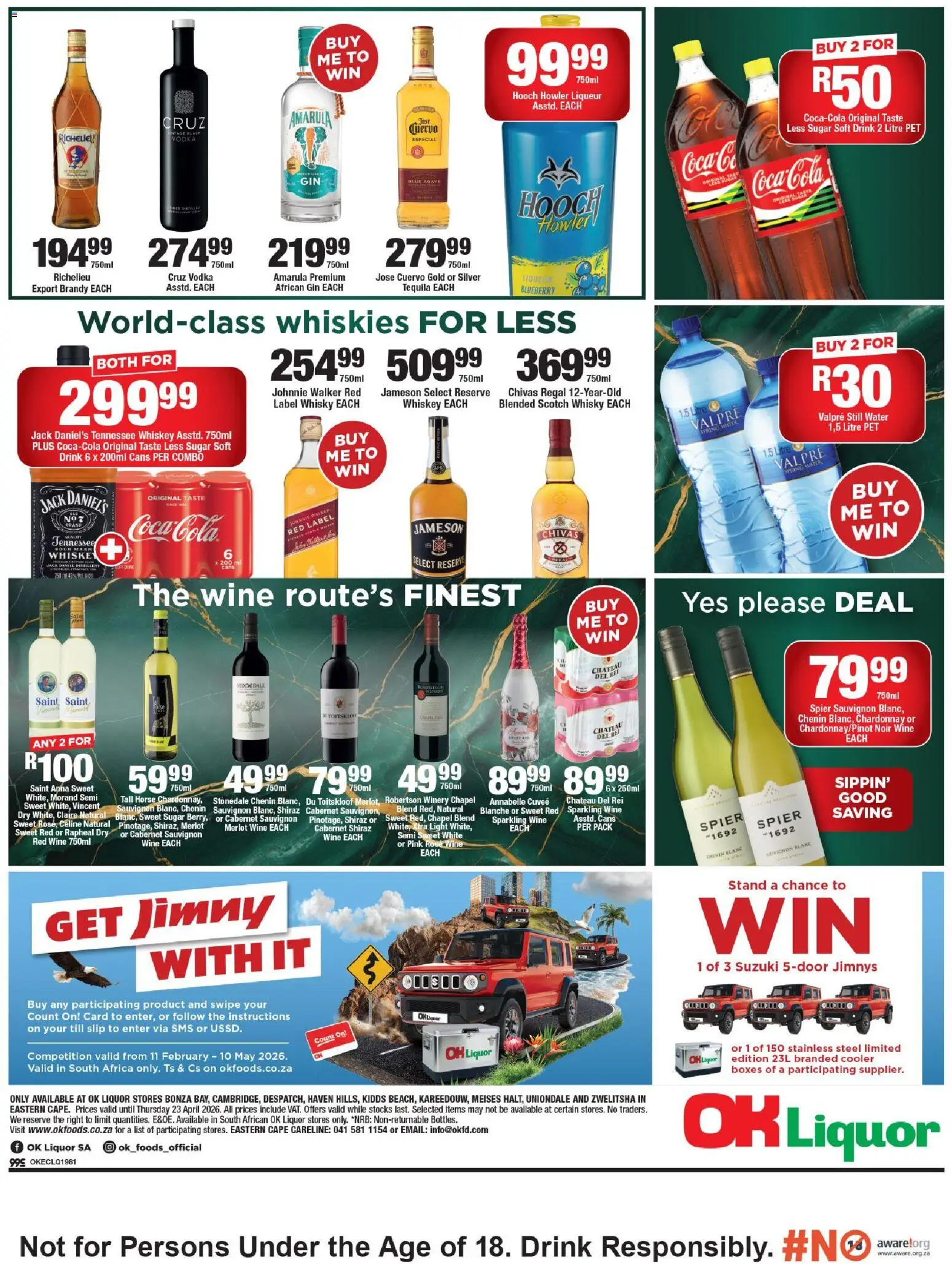 New OK Foods catalogue – valid from 15.04.2026 | Page: 2 | Products: Cooler, Vodka, Whiskey, Water