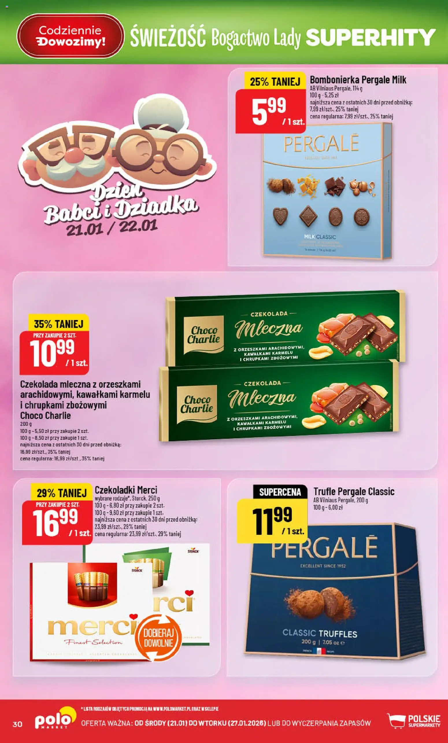 POLOmarket Gazetka od 21.01.2026 | Strona: 30 | Produkty: Czekoladki, Bombonierka, Merci, Czekolada