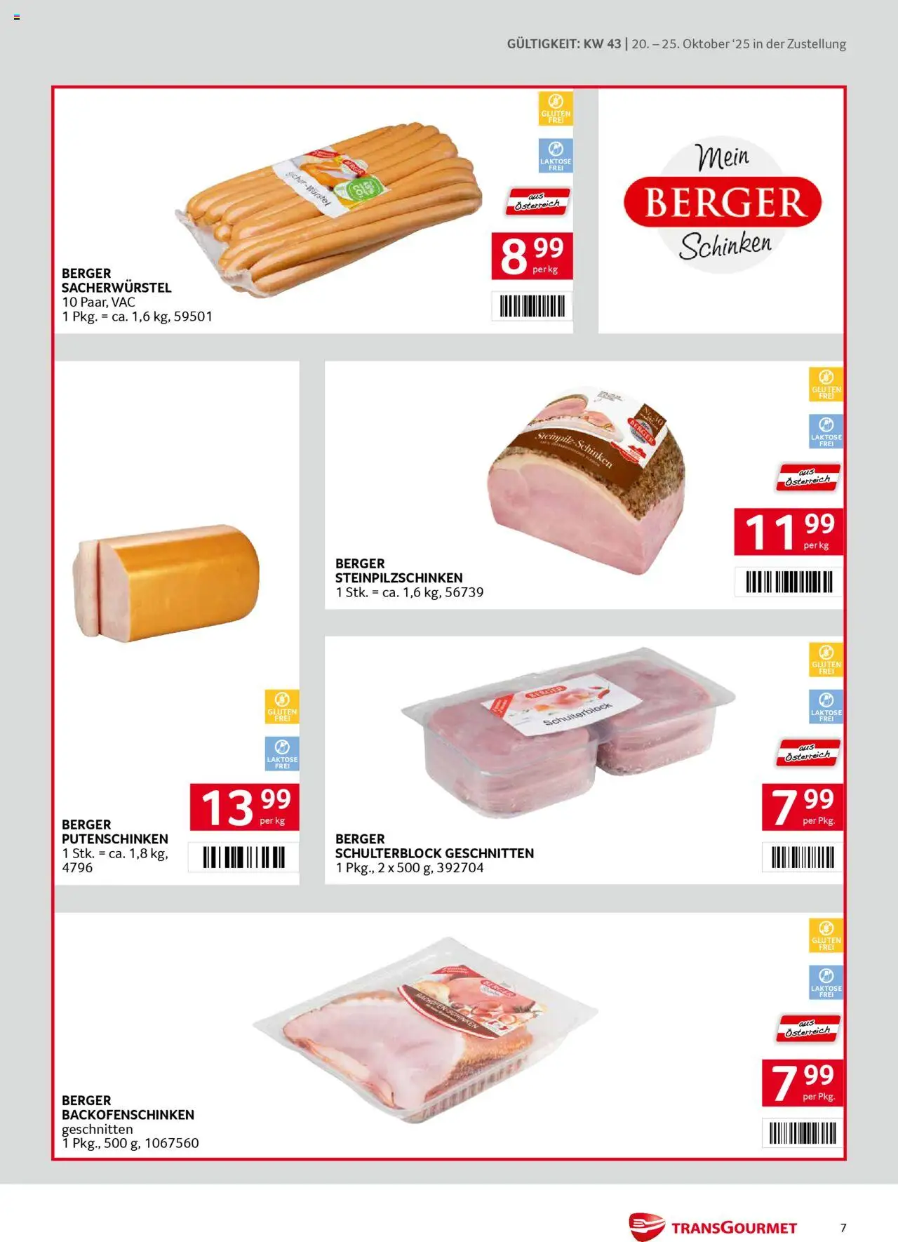Transgourmet  Zustellaktion gültig ab 20.10.2025 | Seite: 7 | Produkte: Schinken