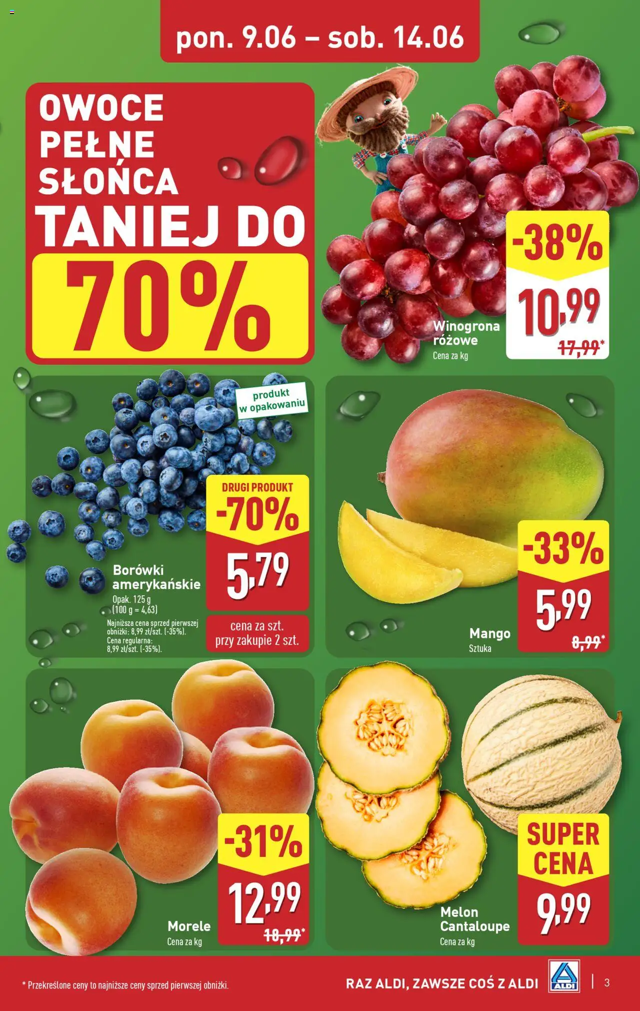 Aldi Gazetka od 09.06.2025 | Strona: 3 | Produkty: Mango, Melon, Morele, Owoce
