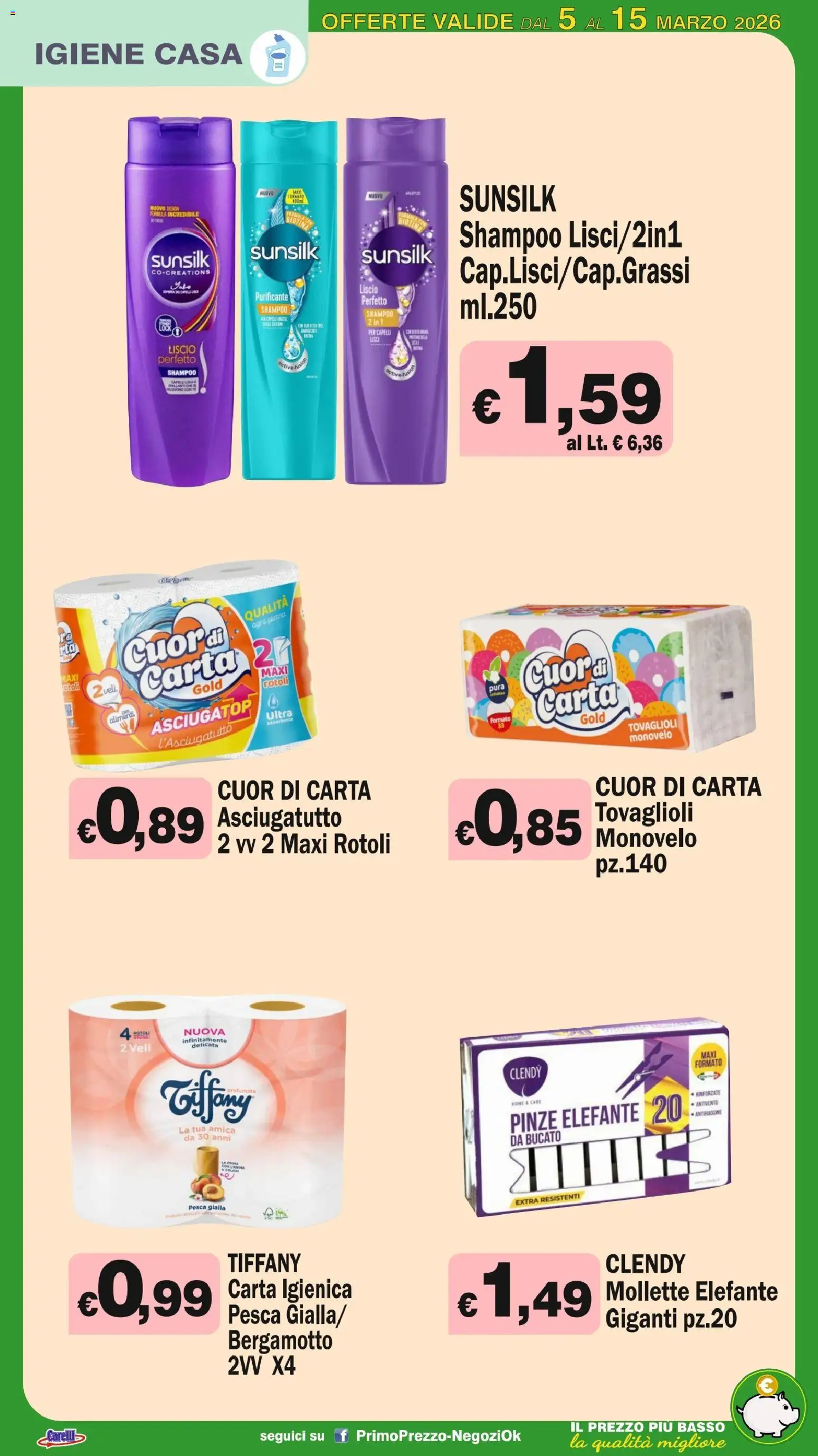 Volantino Primo Prezzo del 05.03.2026 | Pagina: 23 | Prodotti: Carta igienica, Pesca, Asciugatutto, Pinze