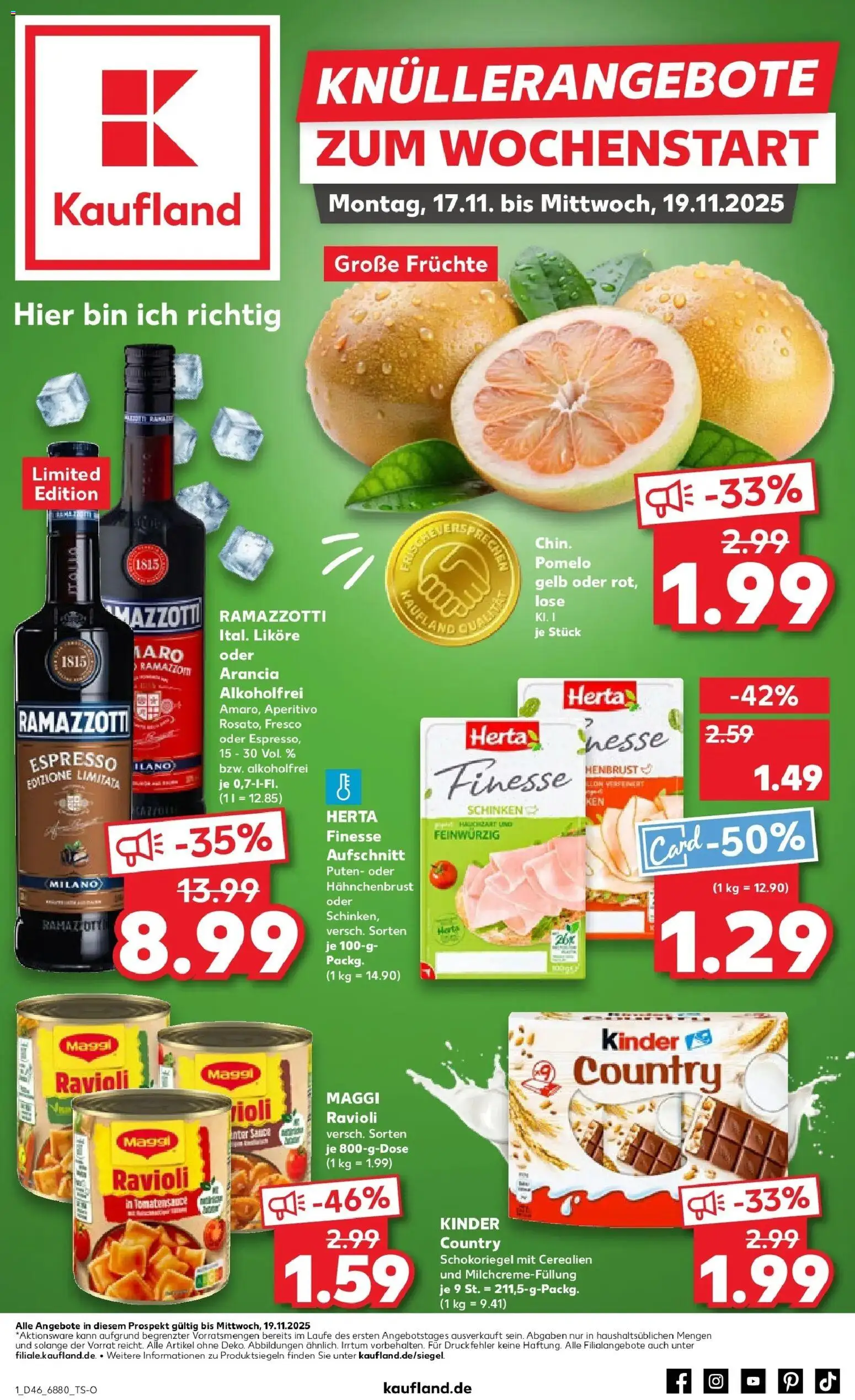 Kaufland prospekt Bad Kreuznach	 – gültig ab 17.11.2025 | Seite: 1 | Produkte: Schinken, Herta finesse, Kinder country, Hahnchenbrust