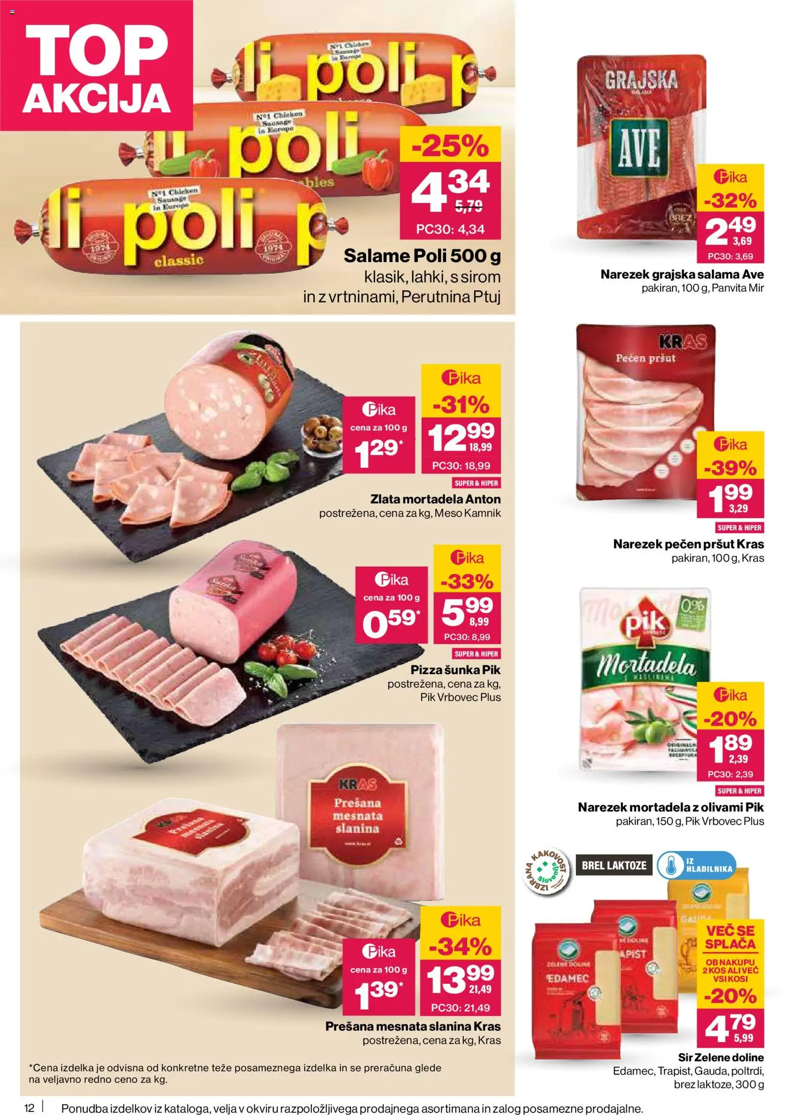 Novi Mercator katalog ponudbe – veljaven od 05.02.2026 | Stran: 12 | Izdelki: Edamec, Mortadela, Narezek, Salama