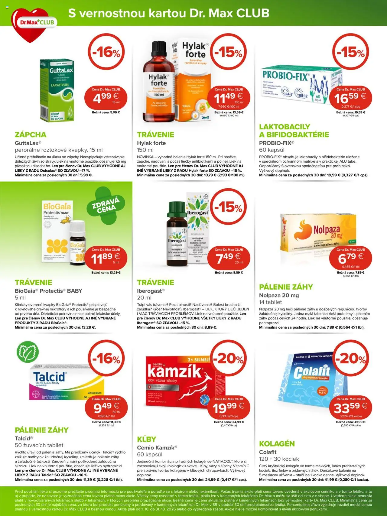 Nové Dr. Max akcie – leták je platný od 01.10.2025 | Strana: 7 | Produkty: Hylak Forte, Kolagén, Colafit
