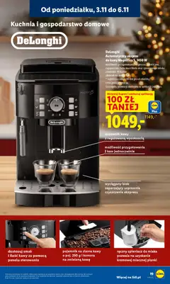 Pogląd oferty "DeLonghi Automatyczny ekspres do kawy Magnifica S, 1450 W, możliwość przygotowania: espresso, americano, cappuccino, latte macchiato oraz spienionego mleka, ciśnienie: 15 barów, zbiornik na wodę: 1,8 L" - ważna od 03.11.2025 | Strona: 23 | Produkty: Ekspres do kawy, Mleka, Pianki, Spieniacz do mleka