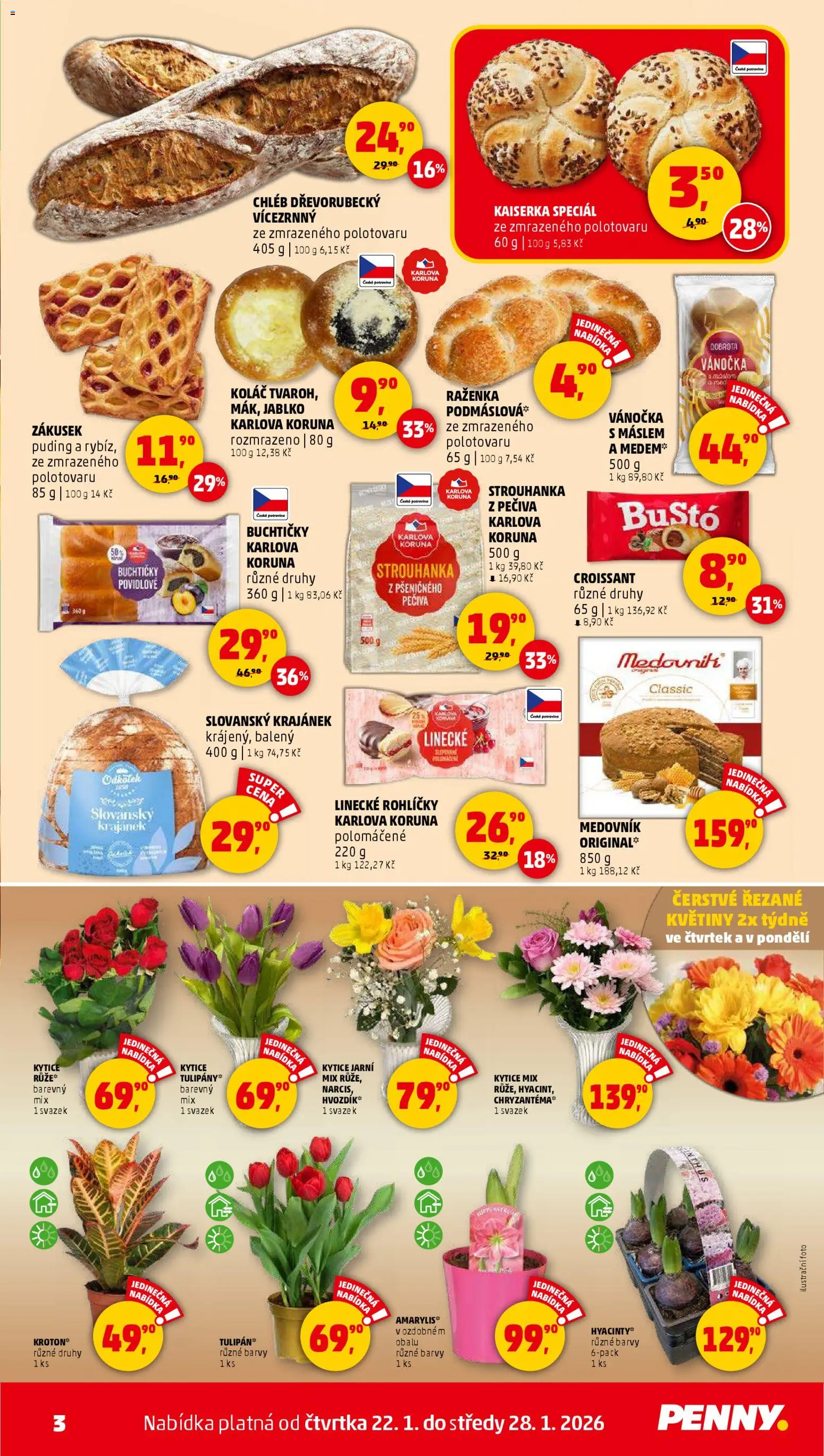 Penny Market leták - Čtvrtečník od 22.01.2026 | Strana: 3 | Produkty: Medovník, Řezané květiny, Strouhanka, Barvy