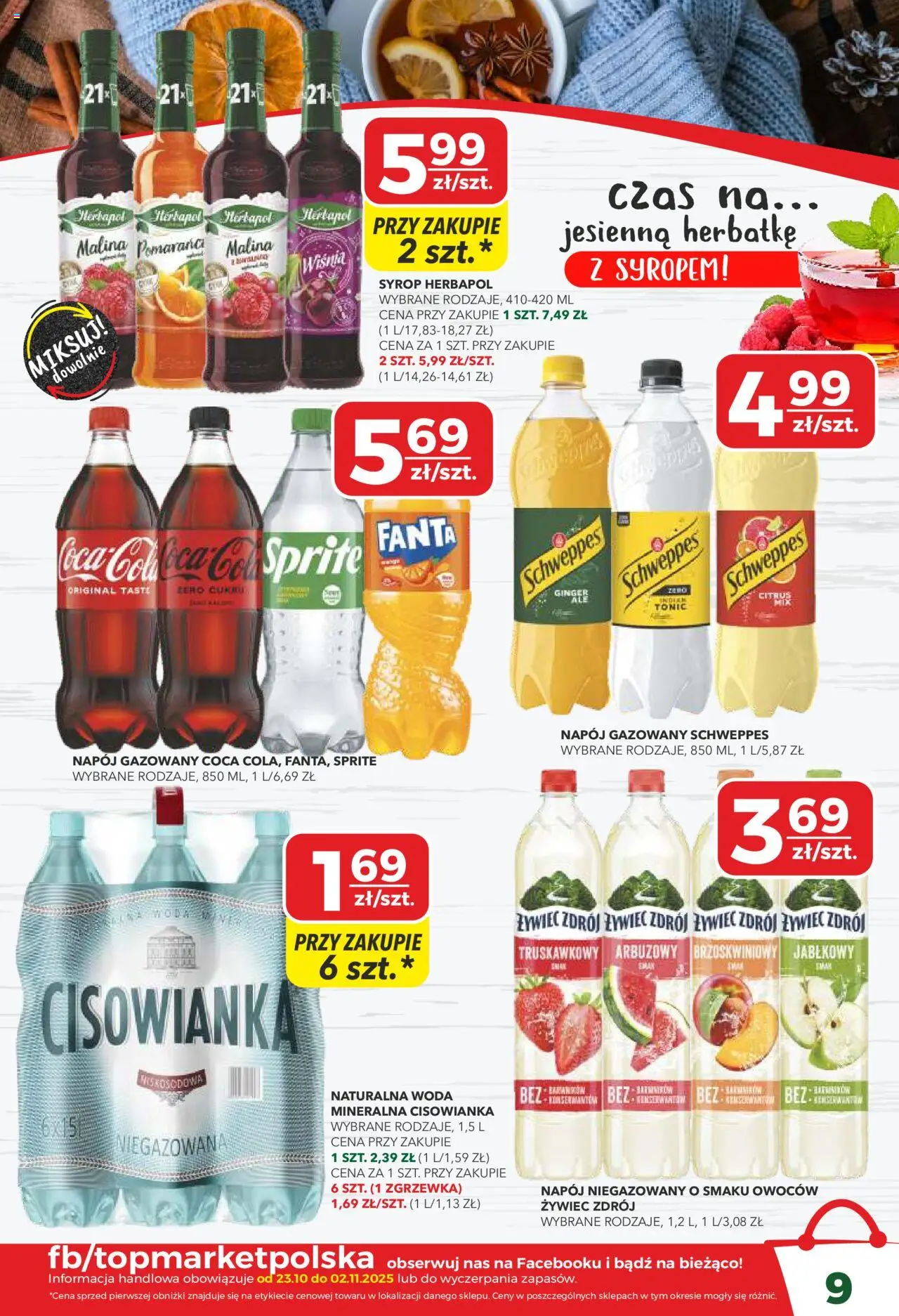 Top Market Gazetka od 23.10.2025 | Strona: 9 | Produkty: Syrop, Malina, Sprite, Woda