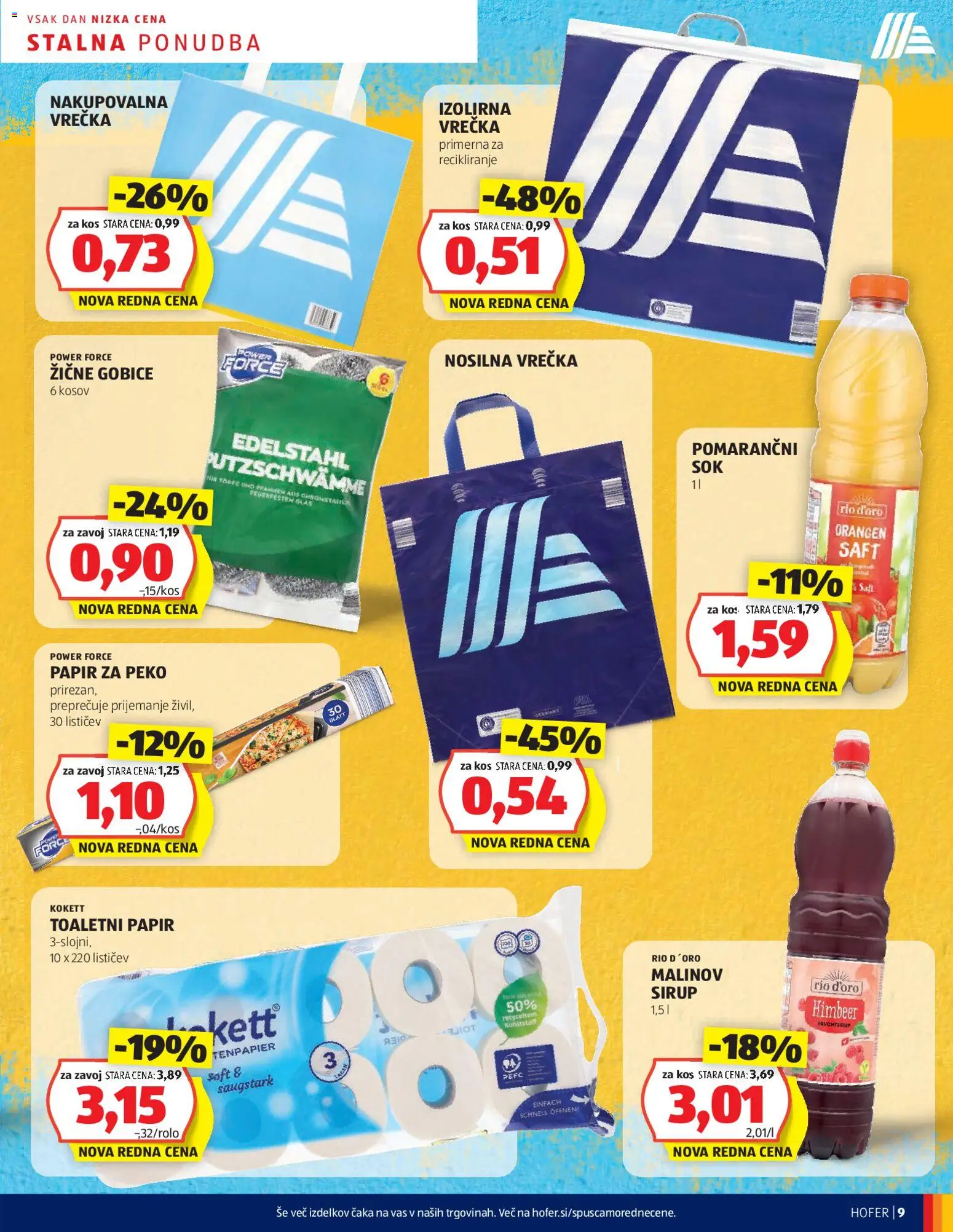 Novi Hofer katalog ponudbe – veljaven od 13.11.2025 | Stran: 9 | Izdelki: Toaletni papir, Kos, Sok, Gobice