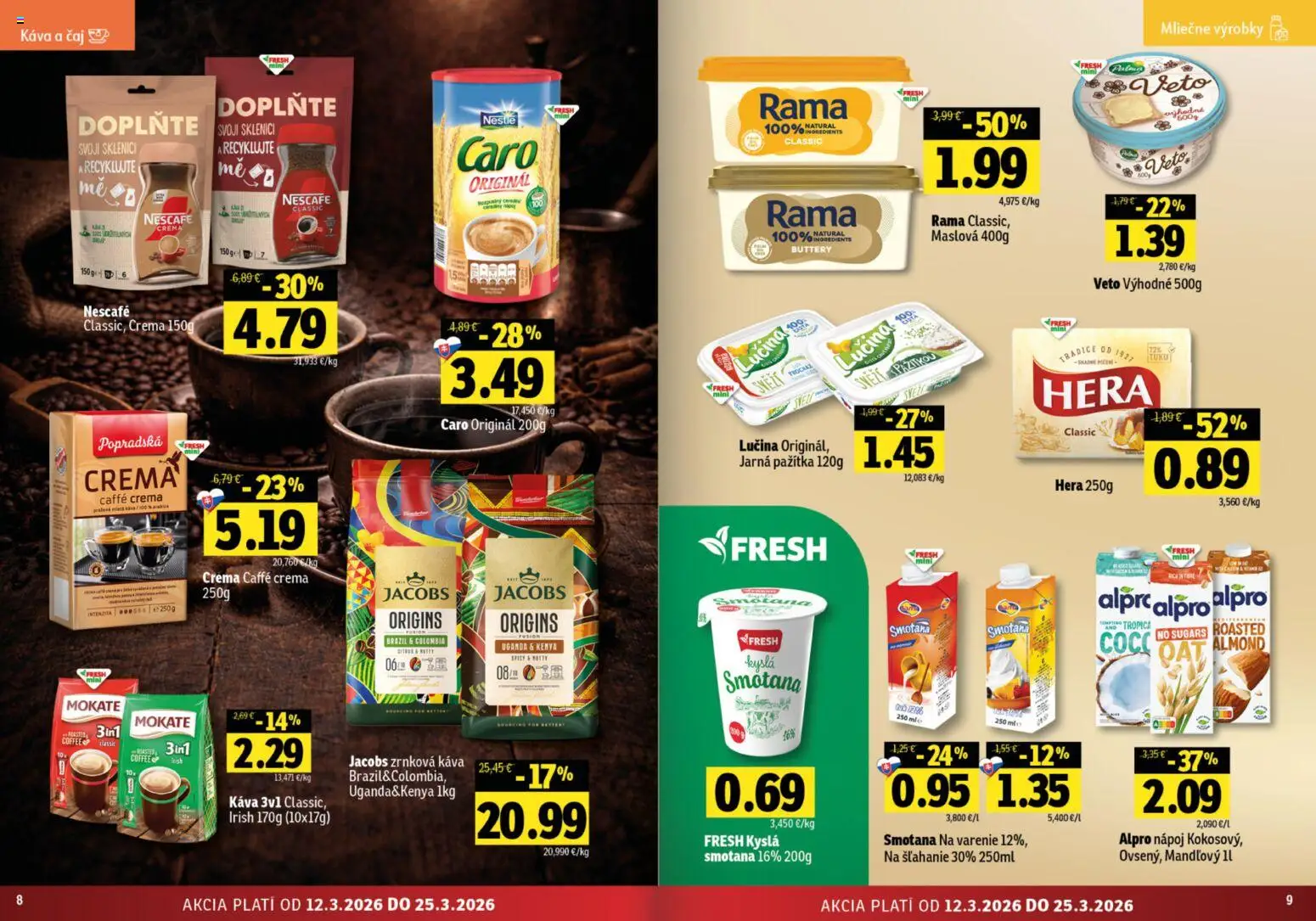 Nové Fresh akcie – leták je platný od 12.03.2026 | Strana: 5 | Produkty: Pažítka, Káva, Rama, Alpro