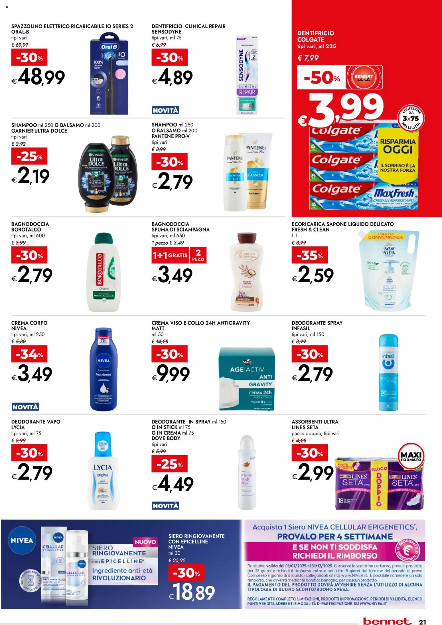 Volantino bennet del 06.11.2025 | Pagina: 21 | Prodotti: Shampoo, Balsamo, Deodorante, Crema viso