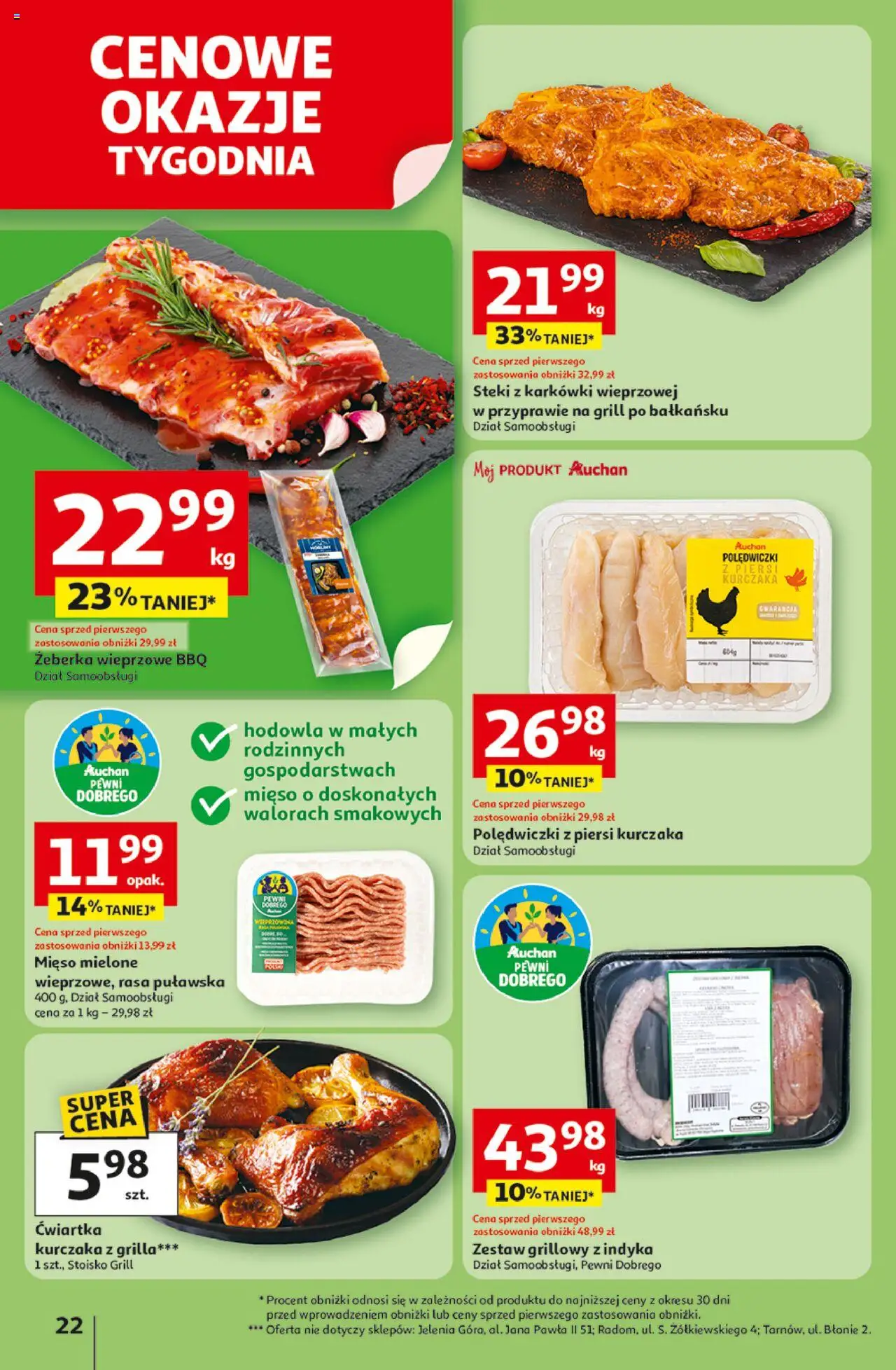 Auchan Gazetka - Pewność niskich cen Hipermarket od 07.08.2025 | Strona: 22 | Produkty: Mięso, Steki, Grill, Mięso mielone