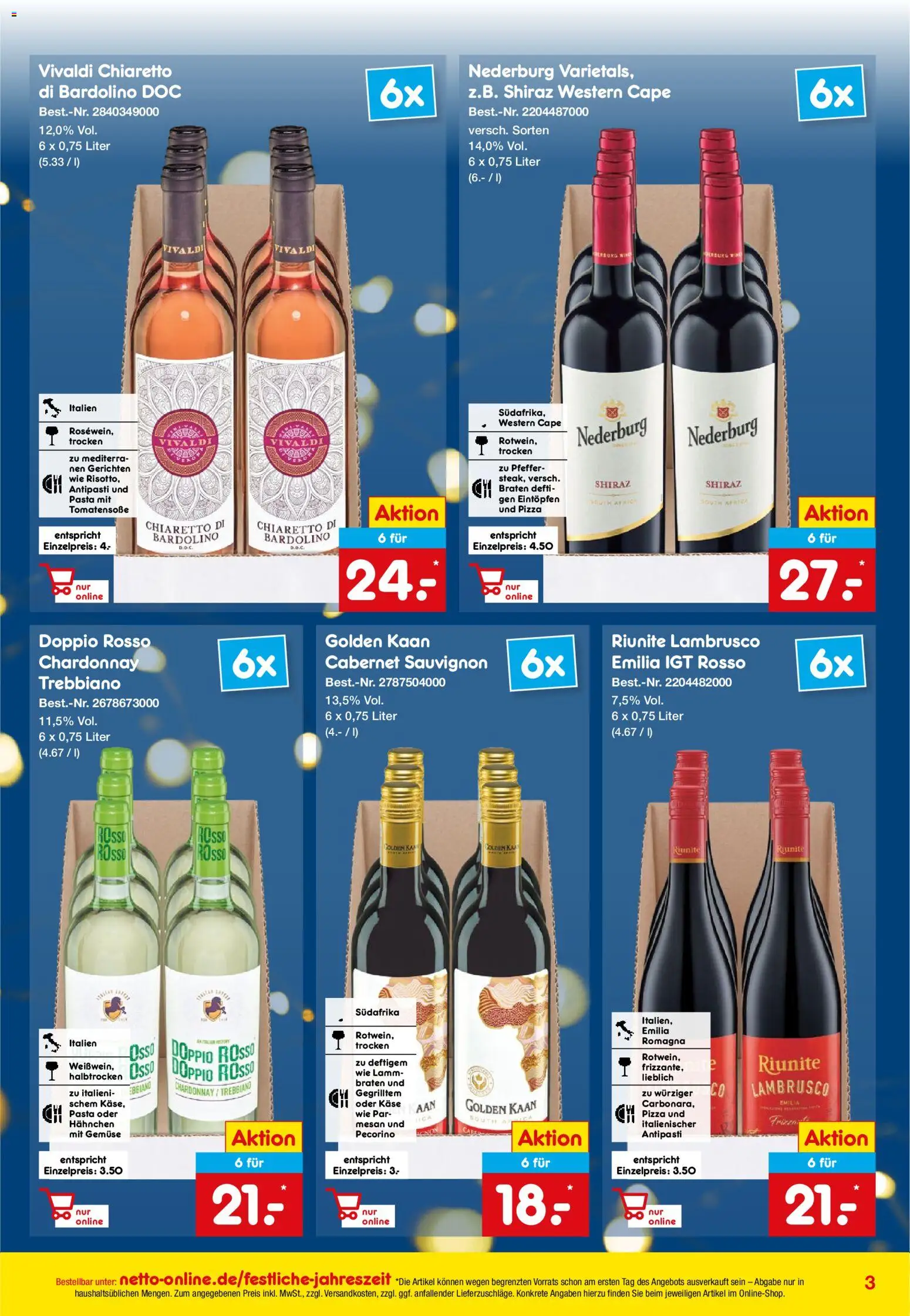 Netto Marken-Discount Online-Sonderangebote Sekt, Wein und Spiritousen – gültig ab 01.12.2025 | Seite: 3 | Produkte: Käse, Gemüse, Pfeffer, Pizza